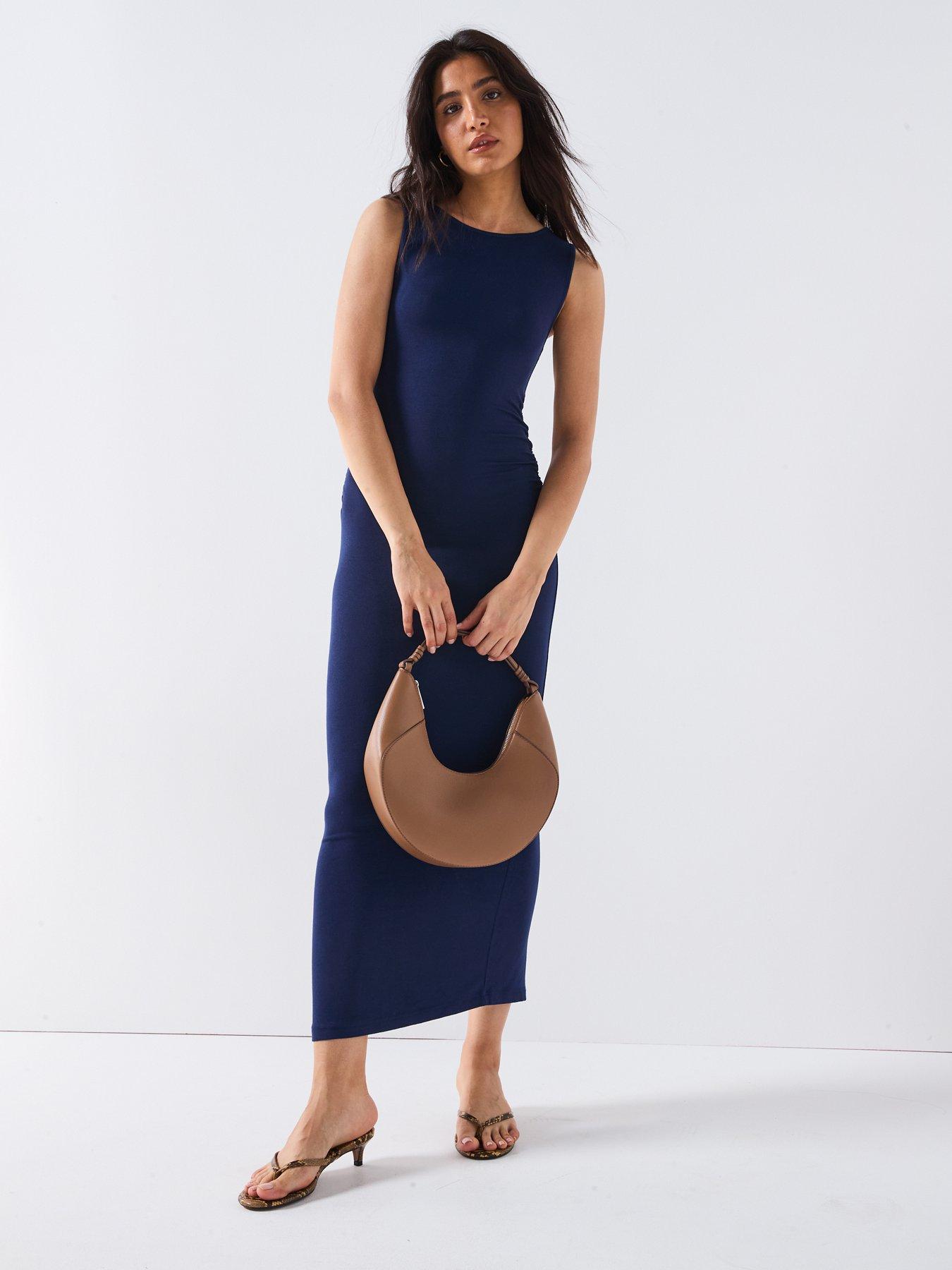  image of v-by-very-sleeveless-ruched-side-dress-navy