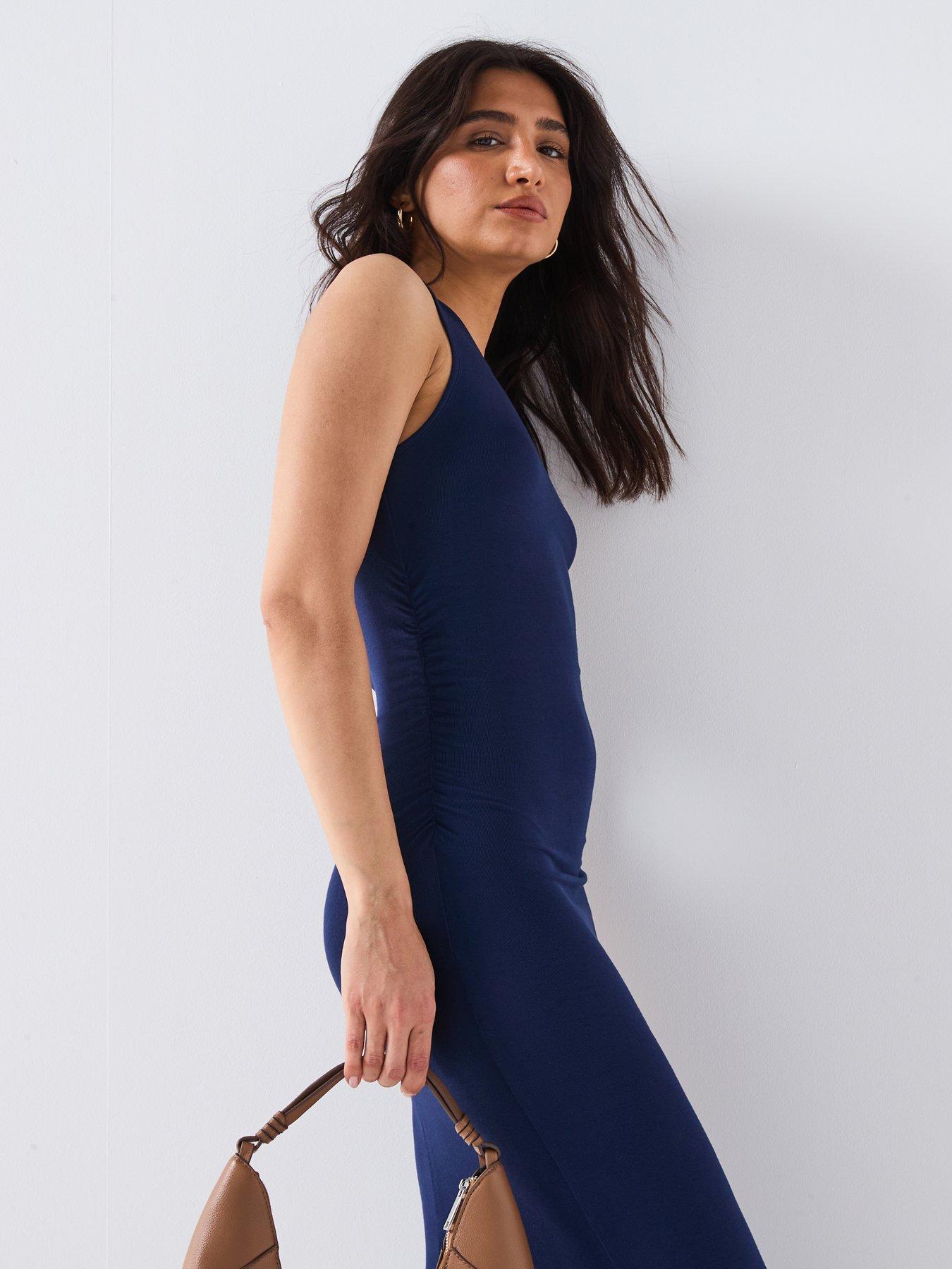  image of v-by-very-sleeveless-ruched-side-dress-navy