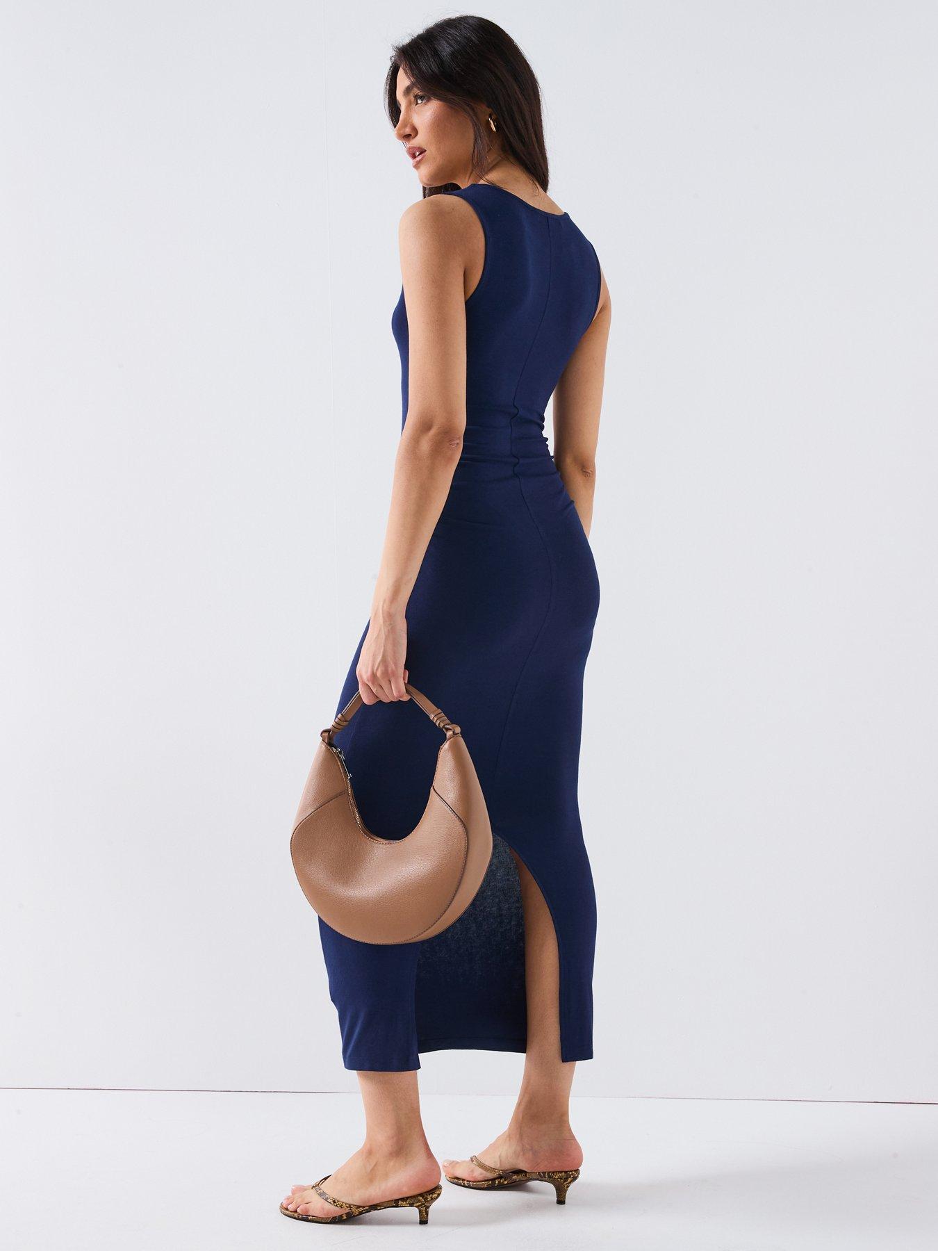  image of v-by-very-sleeveless-ruched-side-dress-navy
