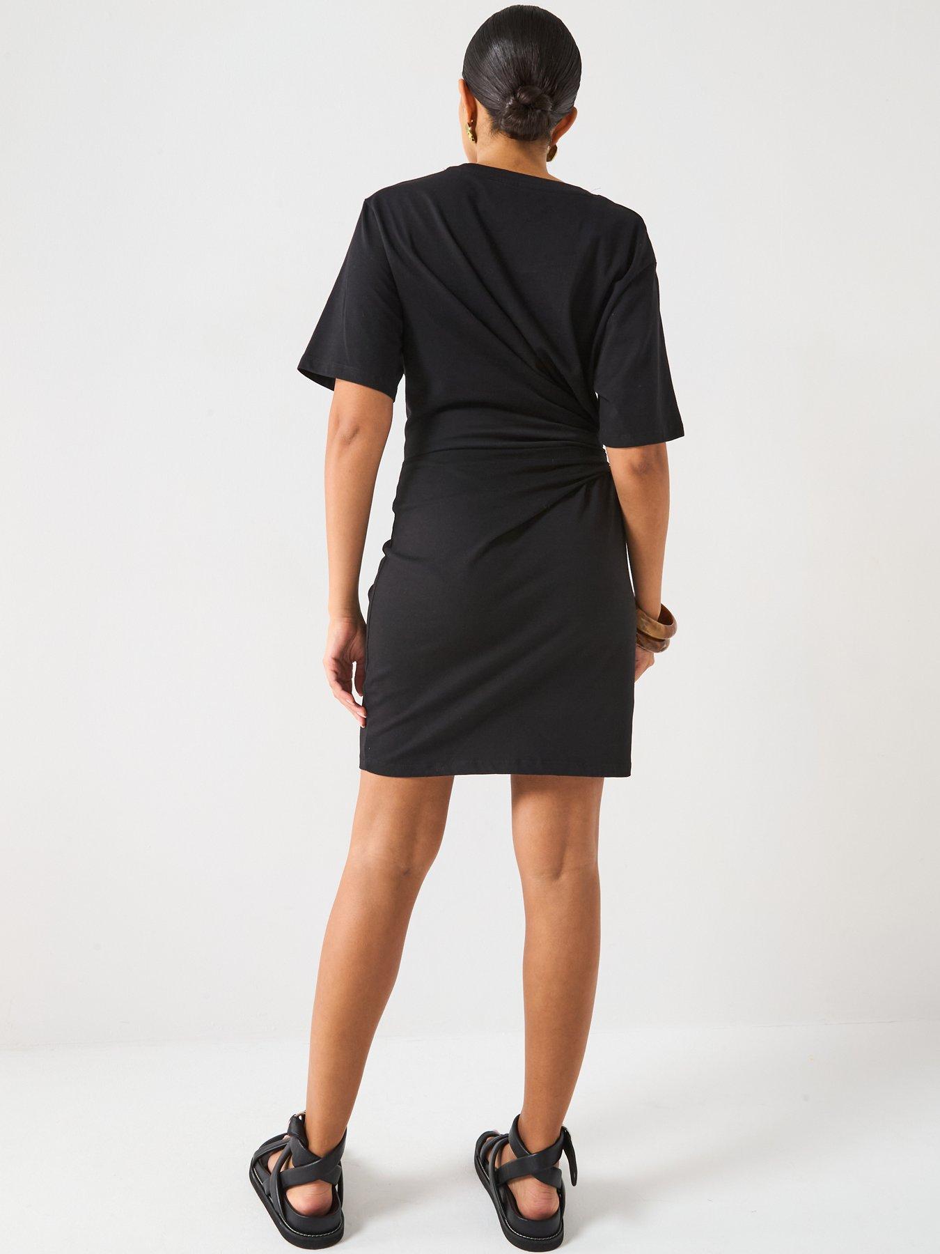  image of v-by-very-draped-side-t-shirt-dress-black