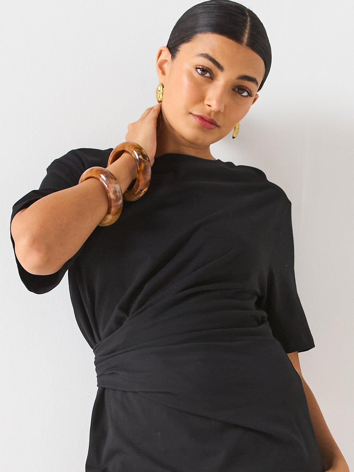  image of v-by-very-draped-side-t-shirt-dress-black