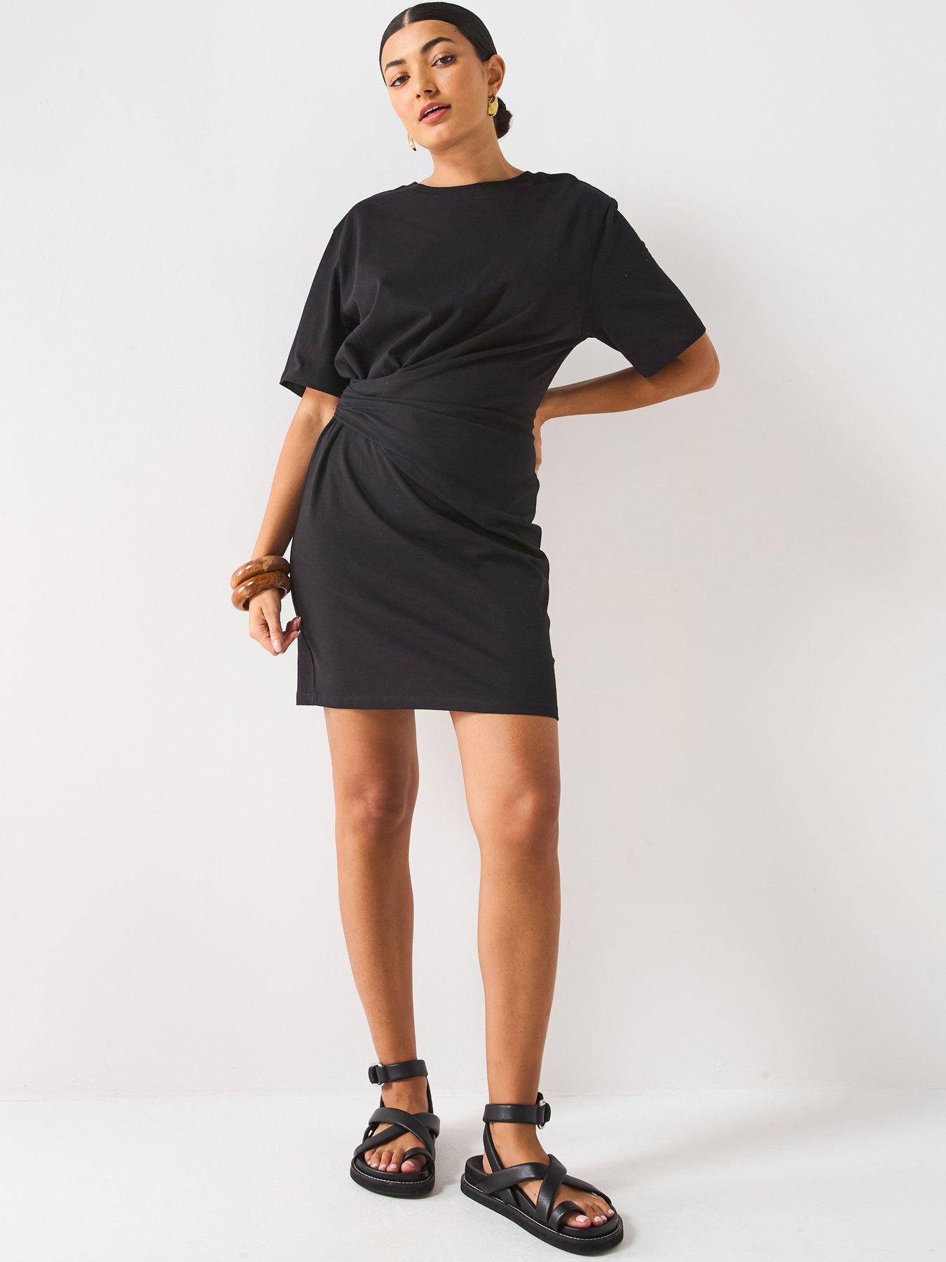  image of v-by-very-draped-side-t-shirt-dress-black