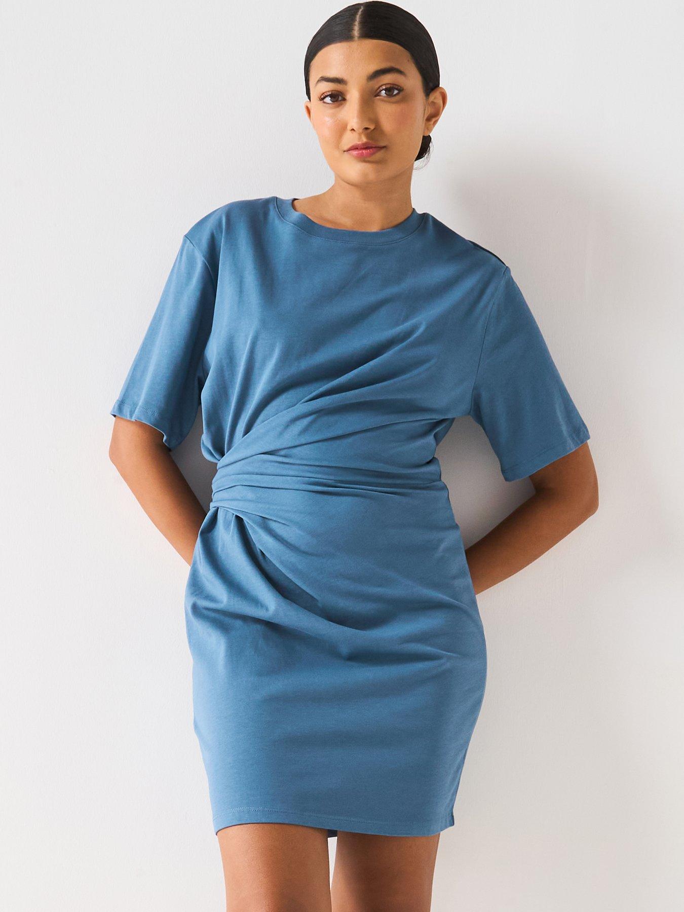 undefined Drapped Side Tee Dress - Blue