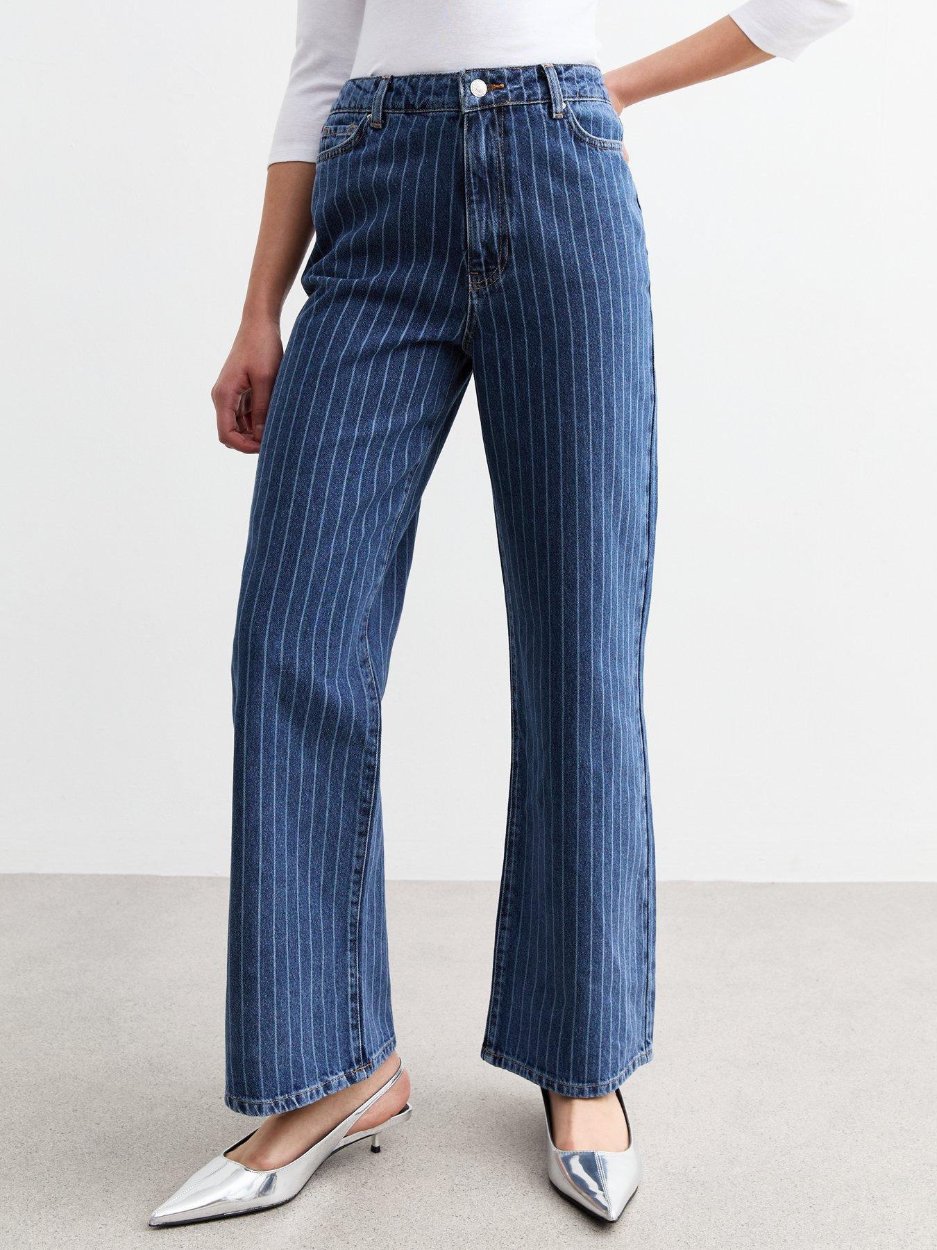 undefined Blue Adalae Striped High-waist Wide Leg Jeans