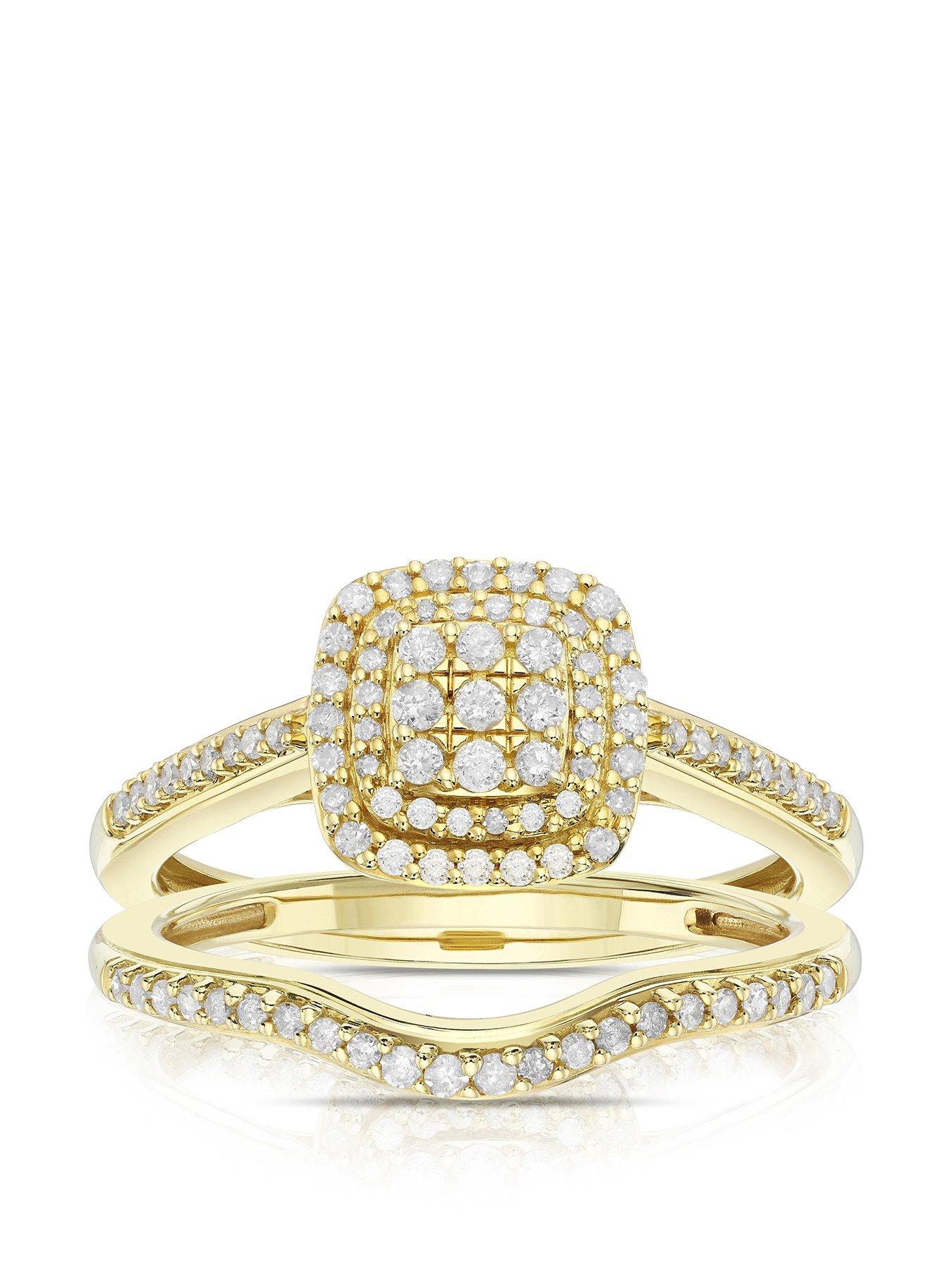h-samuel-perfect-fit-diamond-engagement-and-wedding-ring-set-9ct-yellow-gold-033ct-diamond-cushion-cluster-bridal-set
