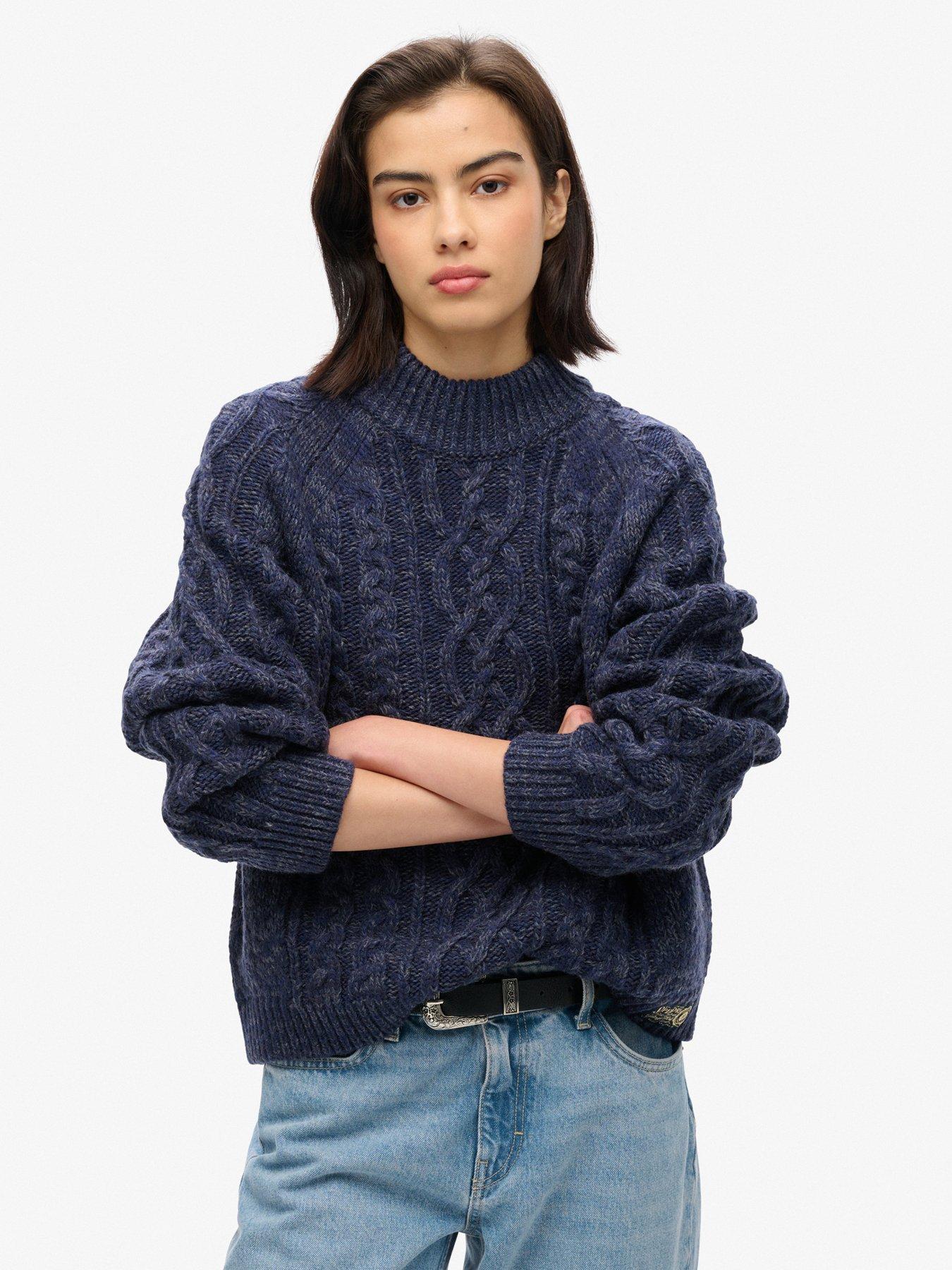  image of superdry-cable-mock-neck-jumper-navy