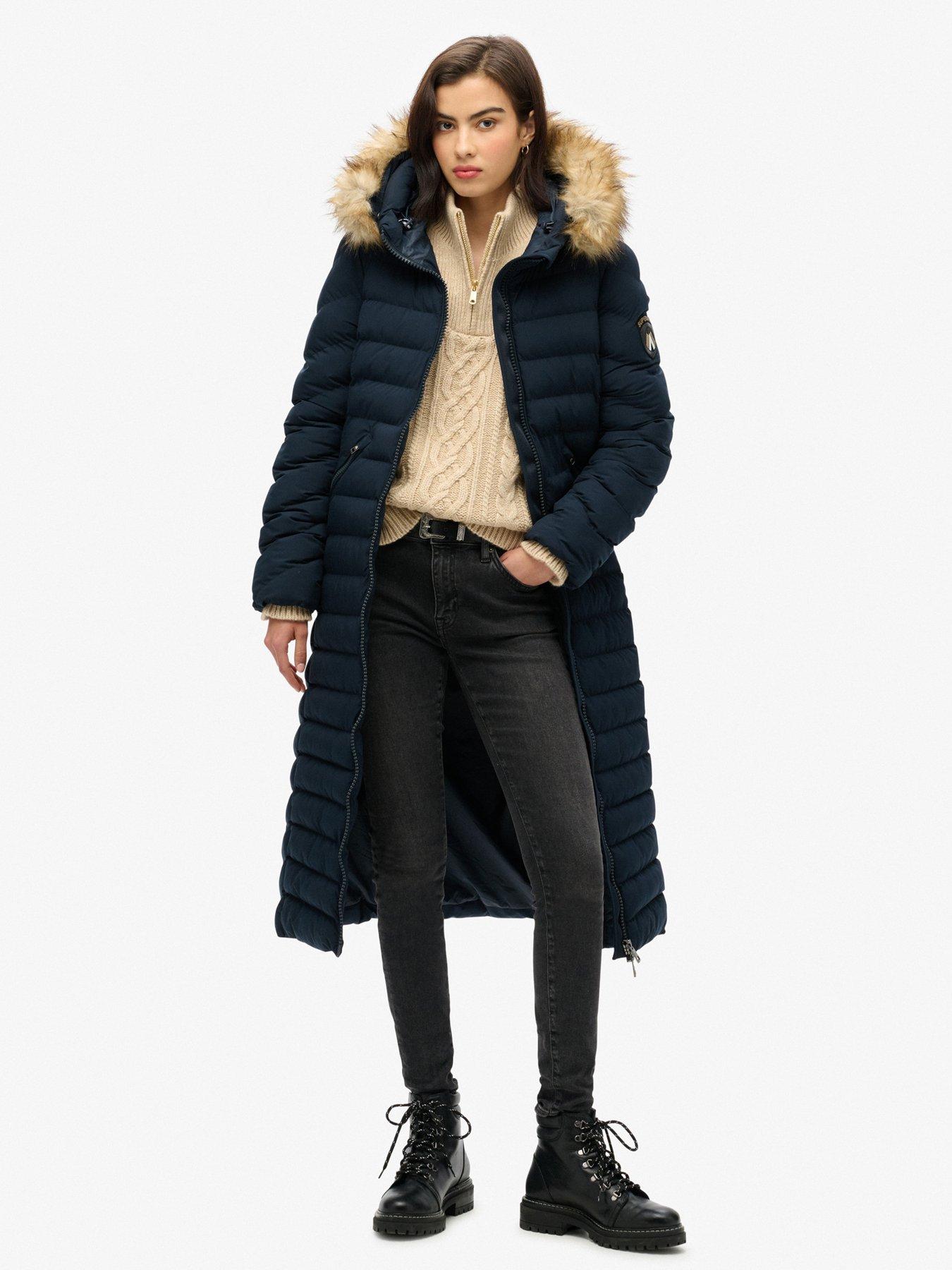 undefined Fuji Faux Fur Hooded Coat - Navy