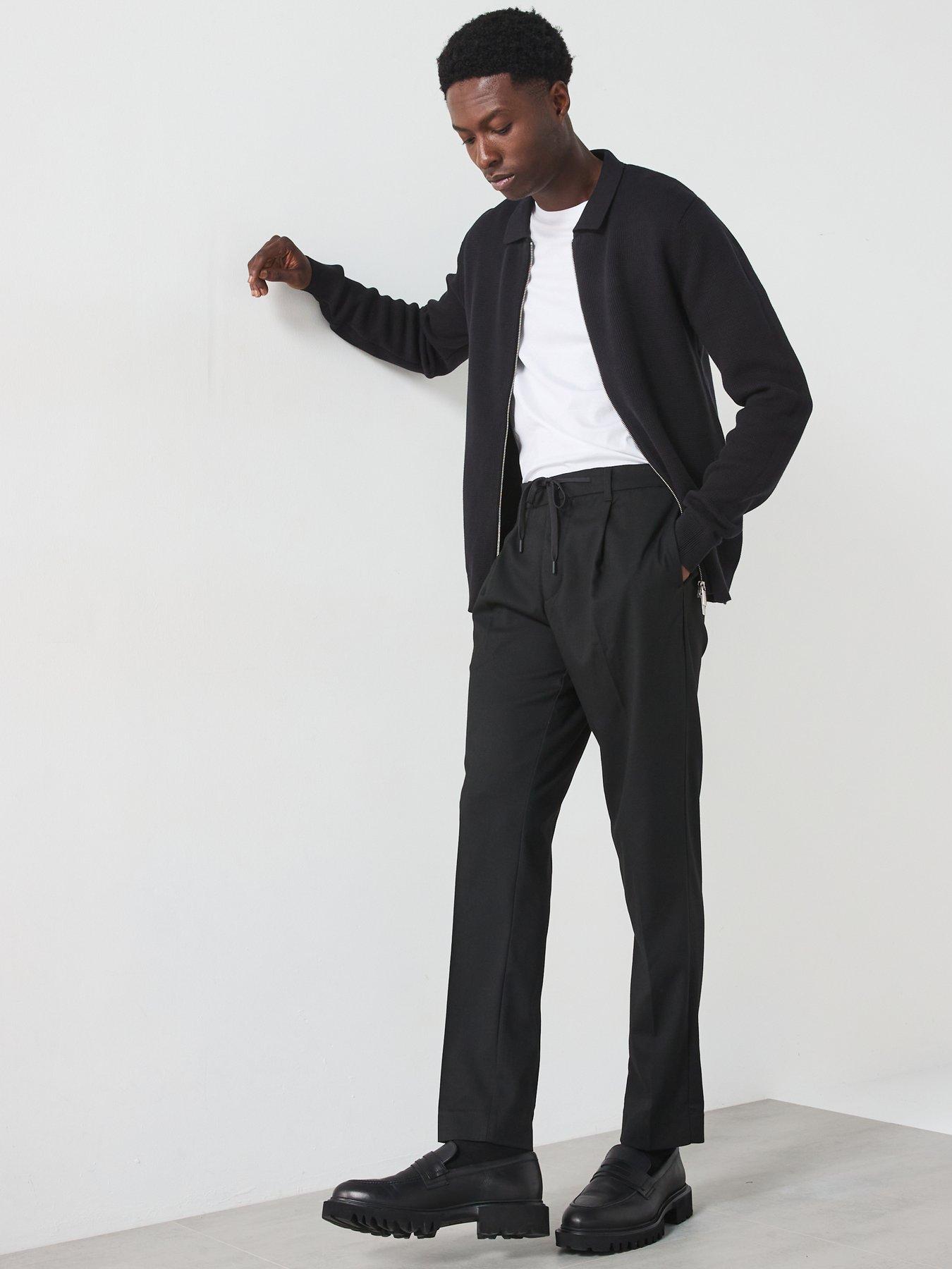  image of selected-homme-leroy-tapered-fit-pleated-trousers-black