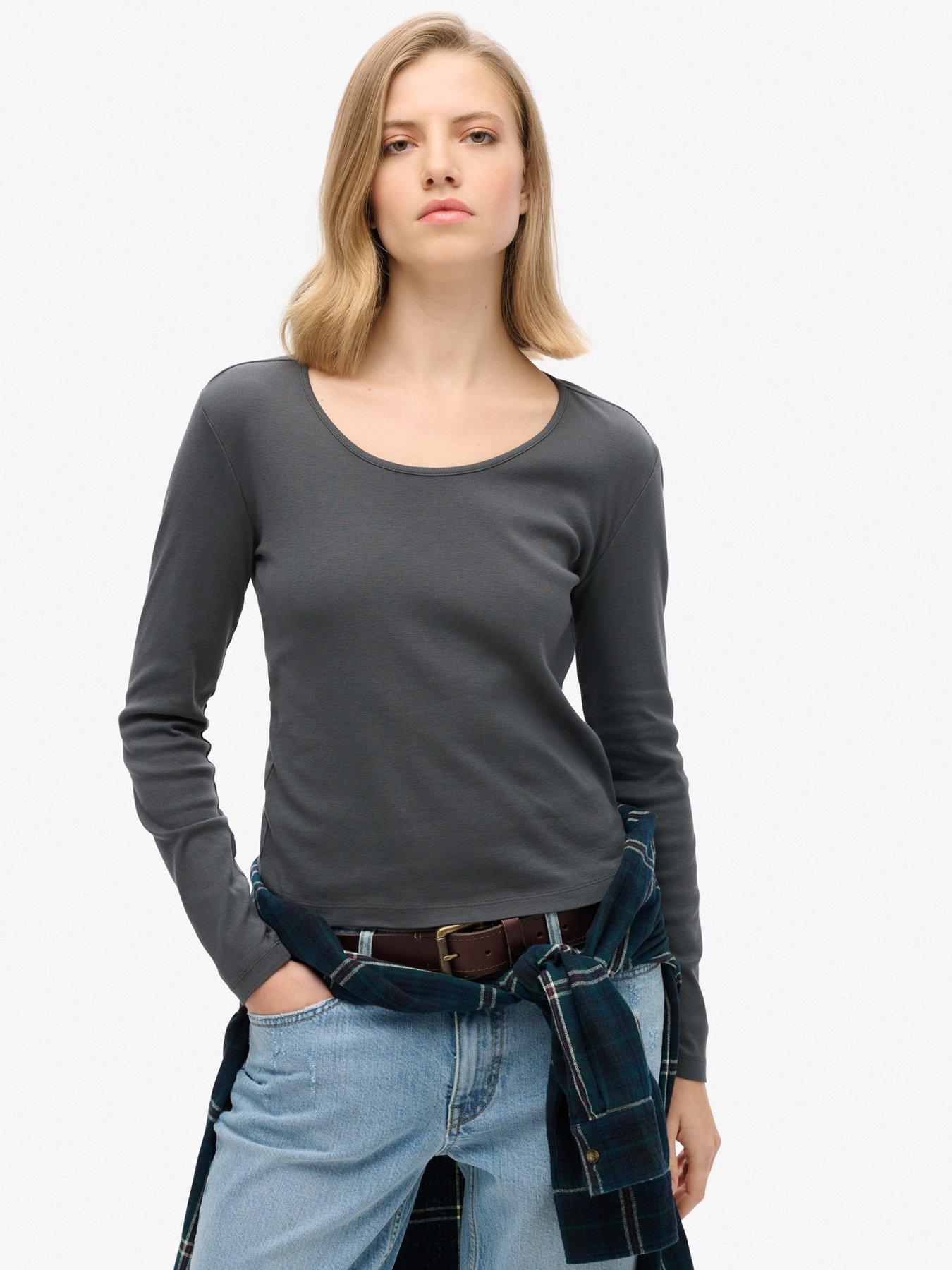 undefined Fine Rib Scoop Neck Top - Black