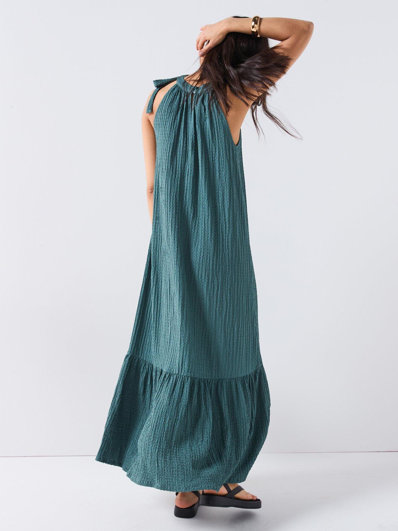 Image 2 of 6 of V by Very Tie Neck Maxi Dress - Green