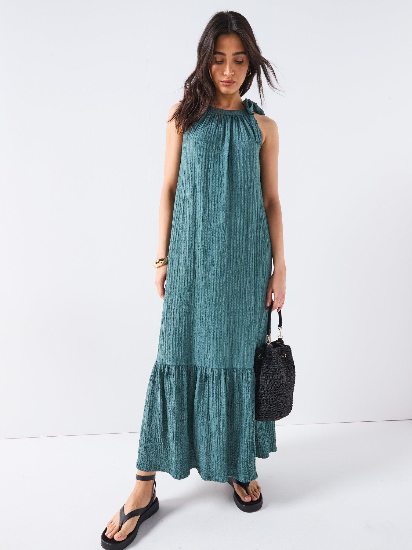 Image 6 of 6 of V by Very Tie Neck Maxi Dress - Green
