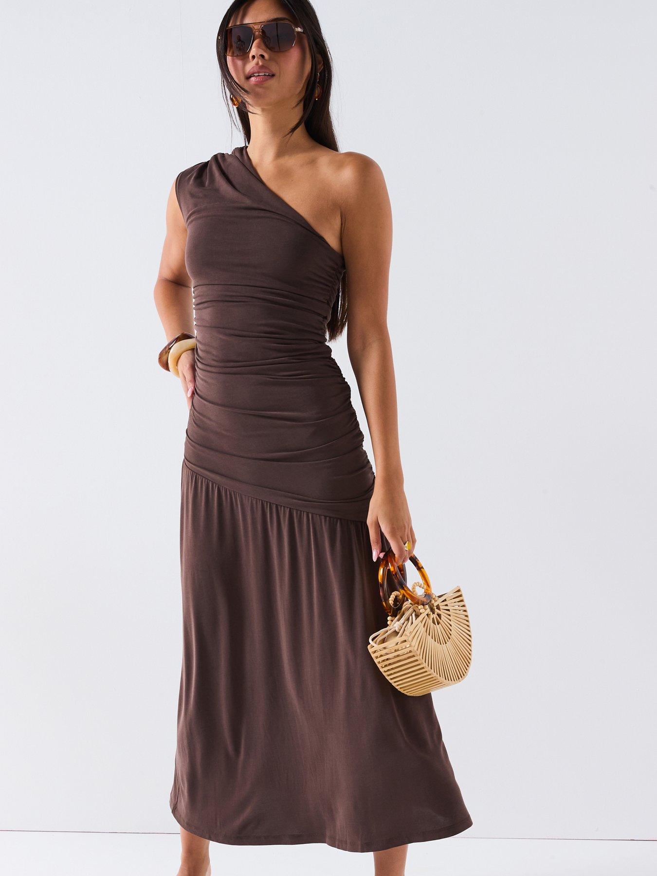 v-by-very-one-shoulder-ruched-dress-brown