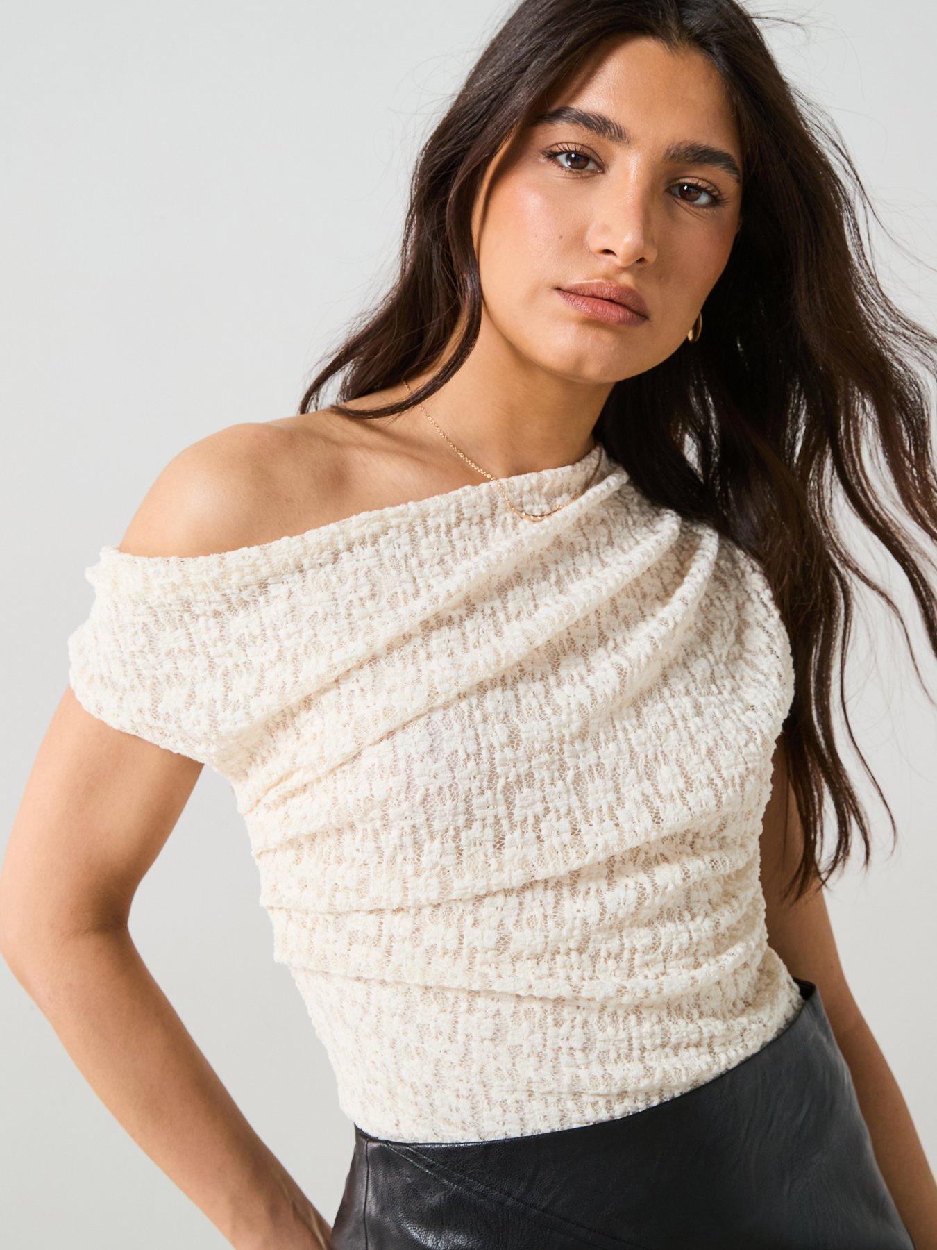  image of v-by-very-off-shoulder-draped-lace-top-cream