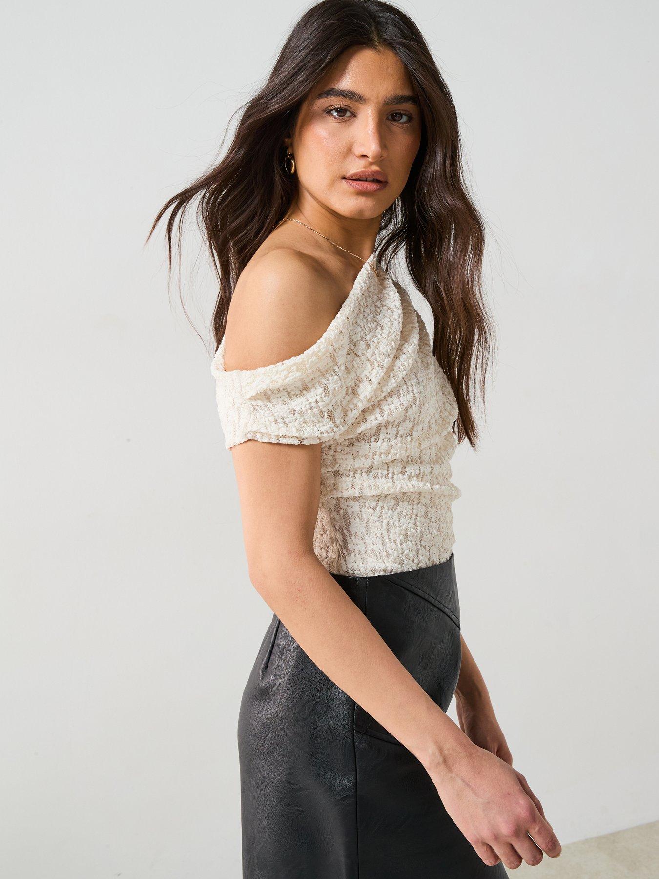  image of v-by-very-off-shoulder-draped-lace-top-cream