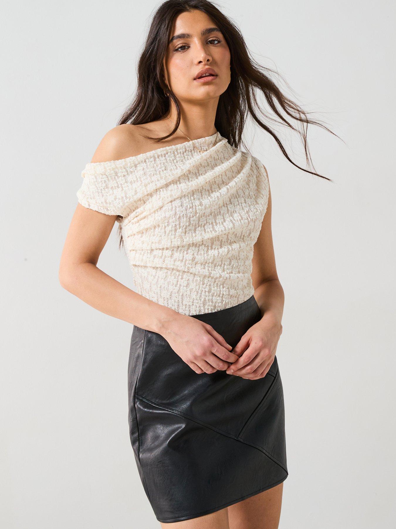  image of v-by-very-off-shoulder-draped-lace-top-cream