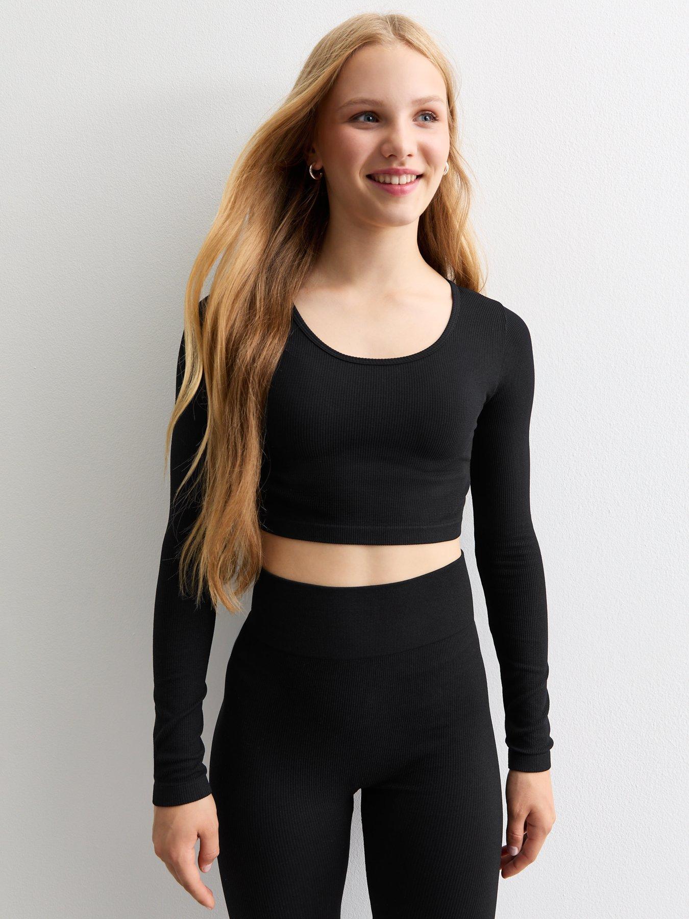  image of new-look-915-girls-scoop-neck-cropped-t-shirt-black