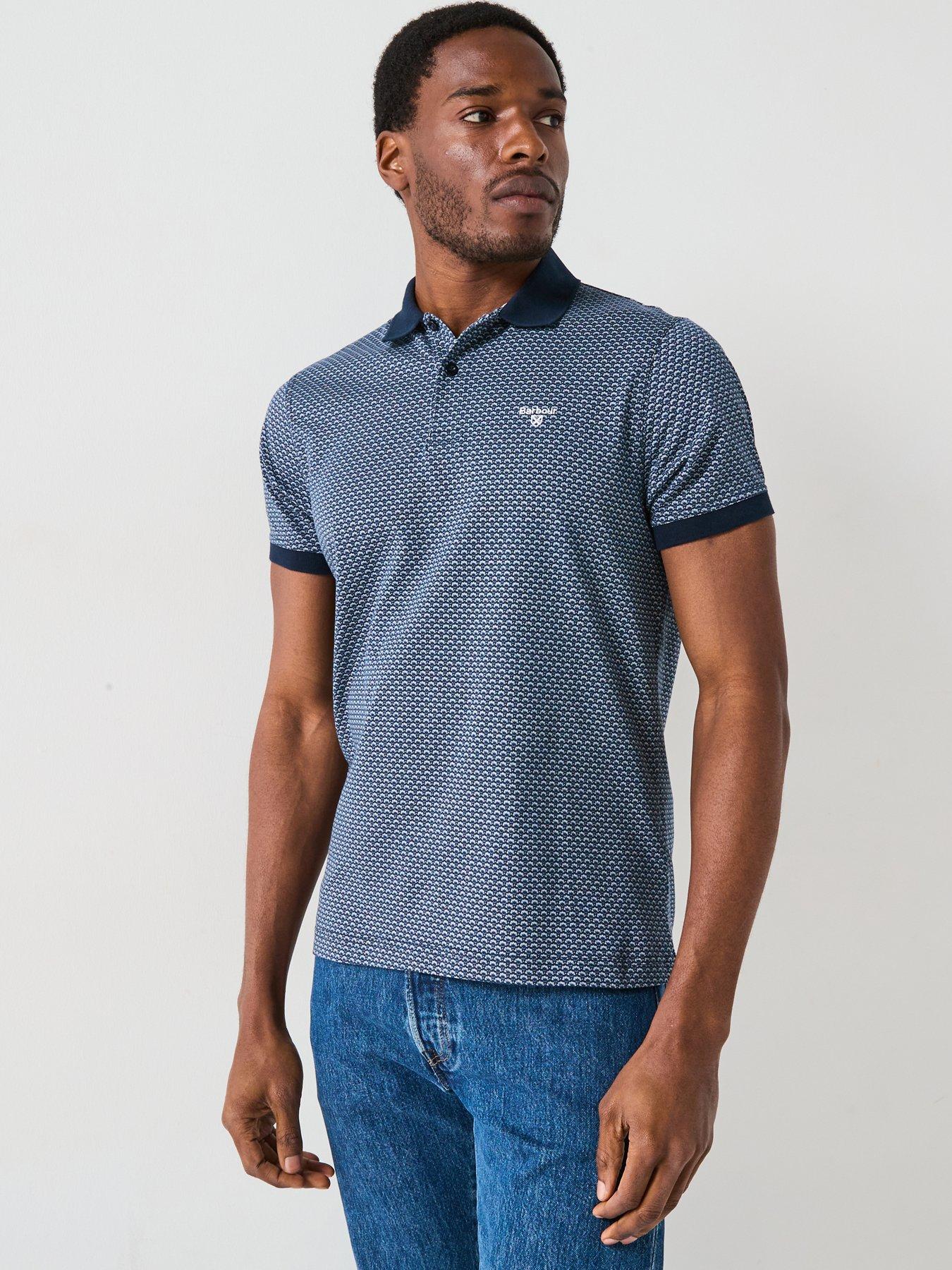  image of barbour-shell-printed-short-sleeve-polo-shirt-navy