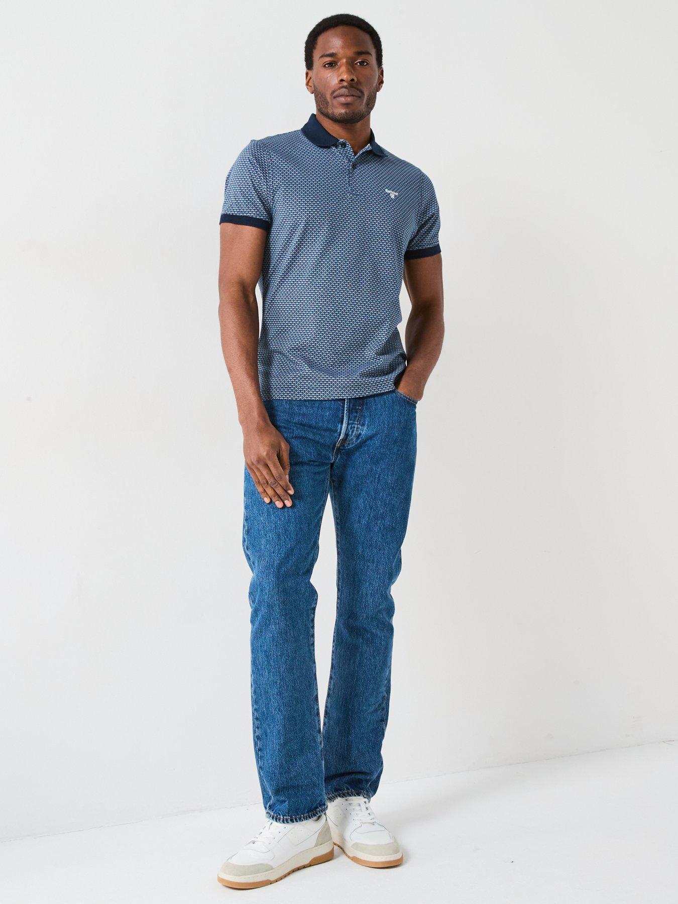  image of barbour-shell-printed-short-sleeve-polo-shirt-navy