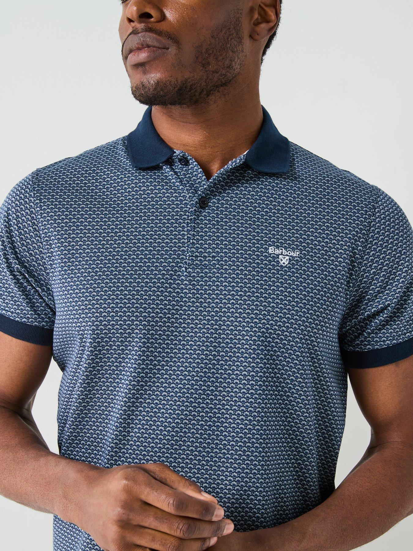  image of barbour-shell-printed-short-sleeve-polo-shirt-navy