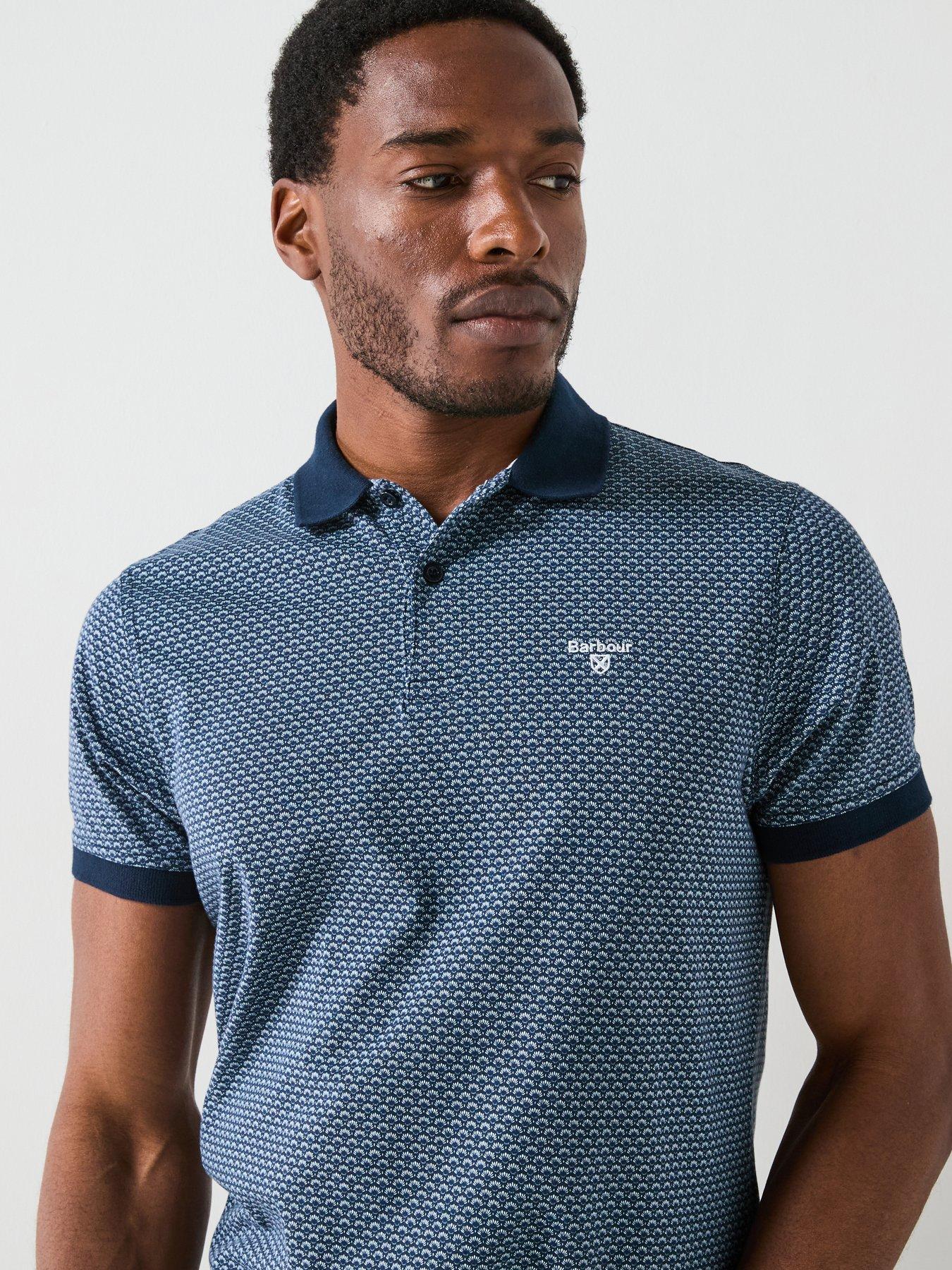  image of barbour-shell-printed-short-sleeve-polo-shirt-navy