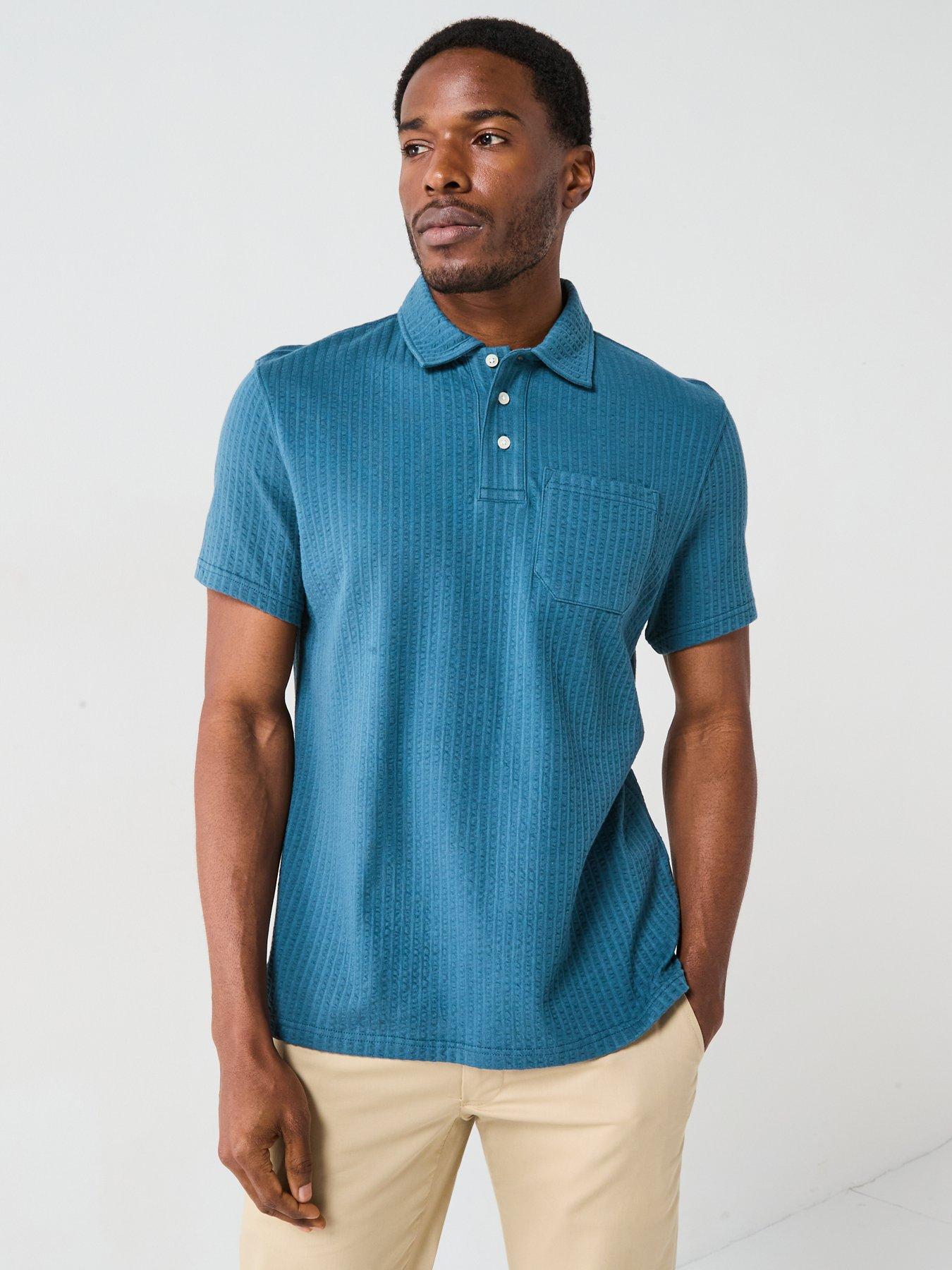 undefined Dymchurch Seersucker Short Sleeve Polo Shirt - Blue