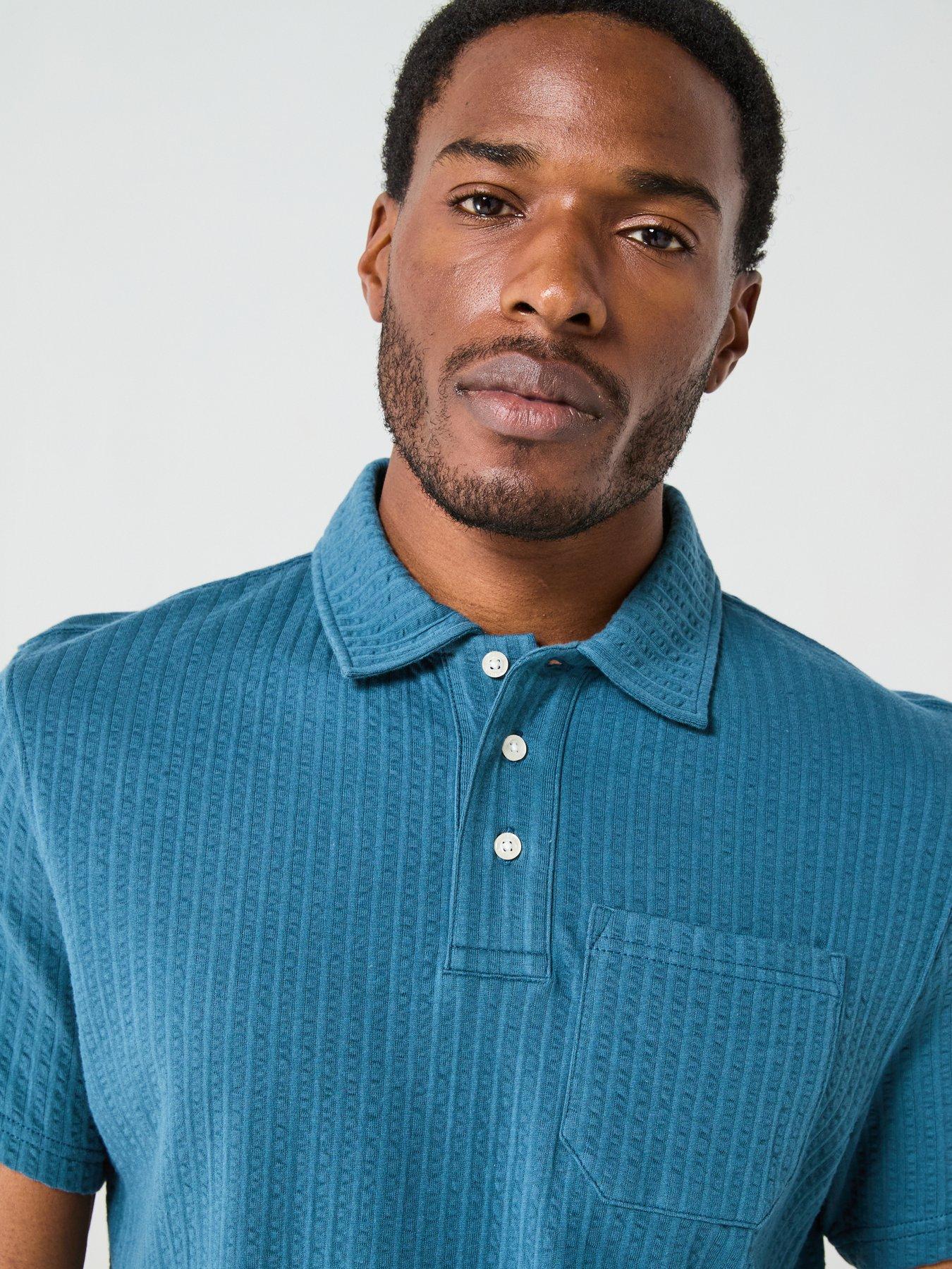 Barbour Dymchurch Seersucker Short Sleeve Polo Shirt Blue