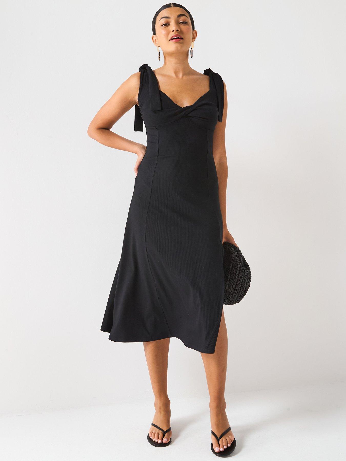 V by Very Rib Twist Front Dress - Black