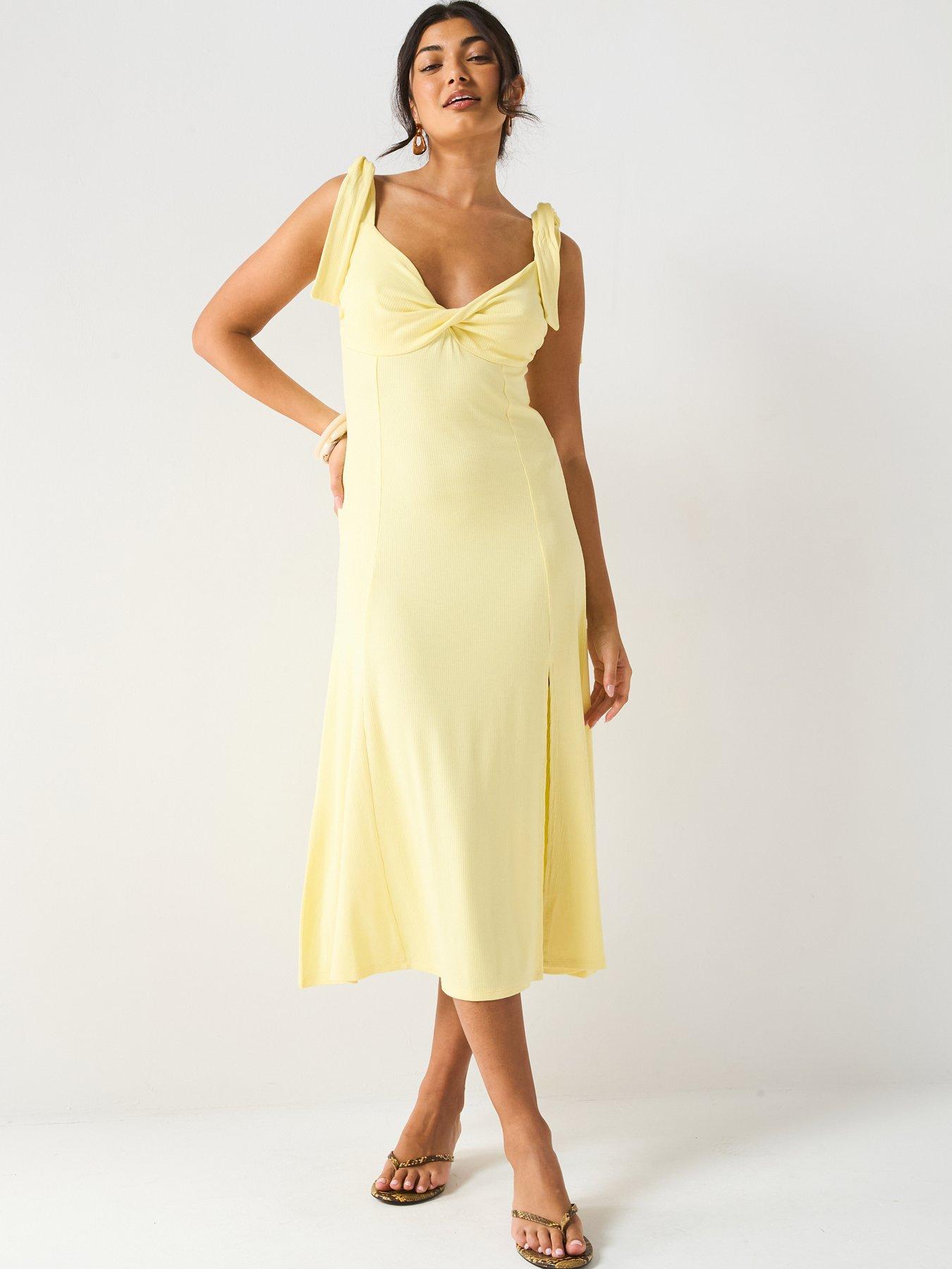 V by Very Rib Twist Front Dress Yellow Littlewoods