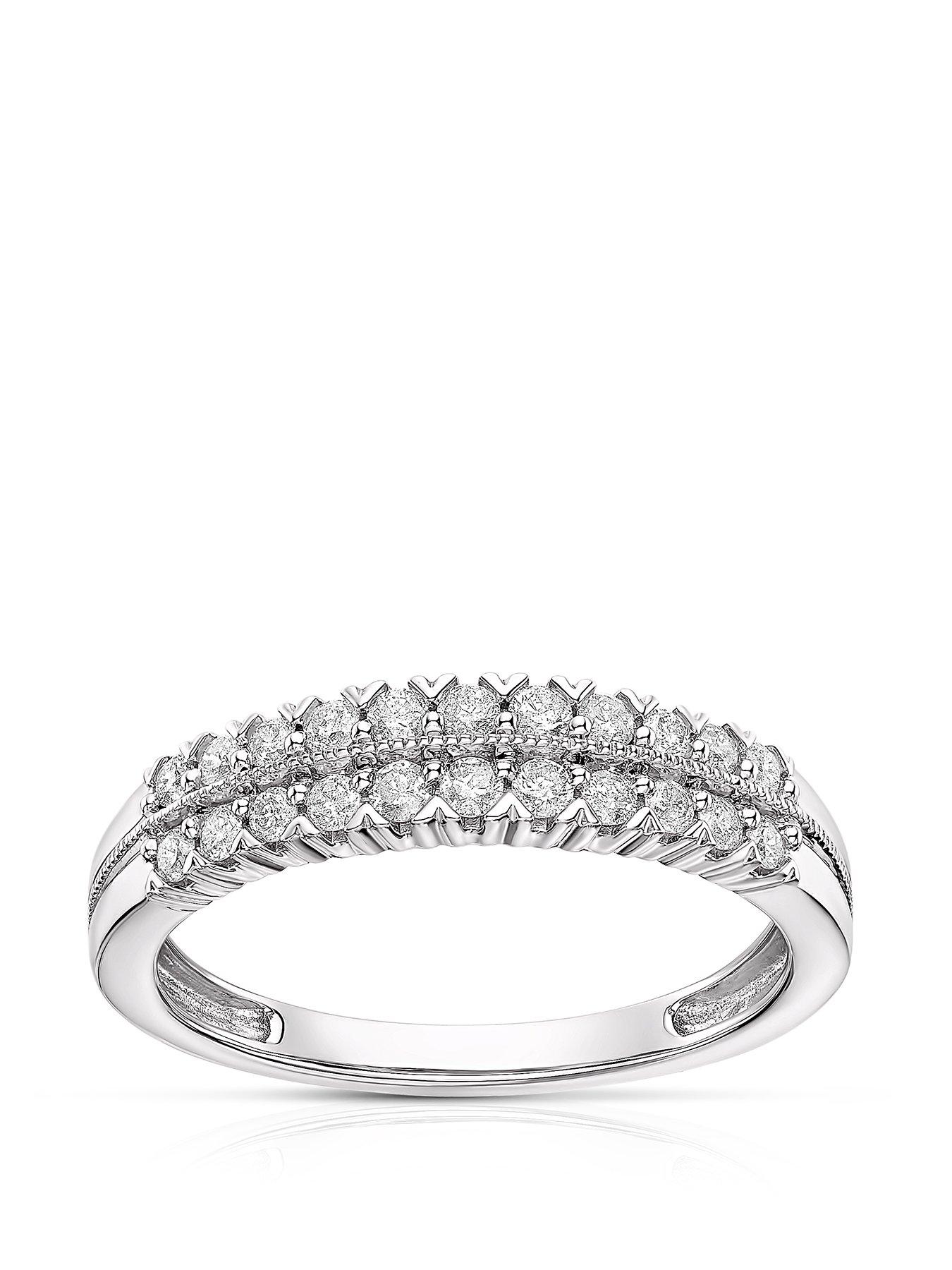 H. Samuel 9ct White Gold Engagement Ring. Double Row 0.33ct Diamond Eternity Engagement Ring