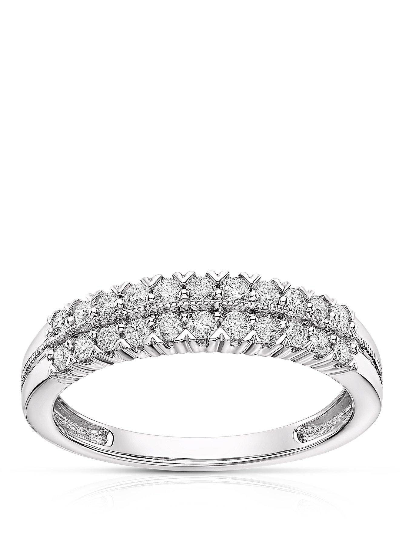 H. Samuel 9ct White Gold Engagement Ring. Double Row 0.33ct Diamond Eternity Engagement Ring