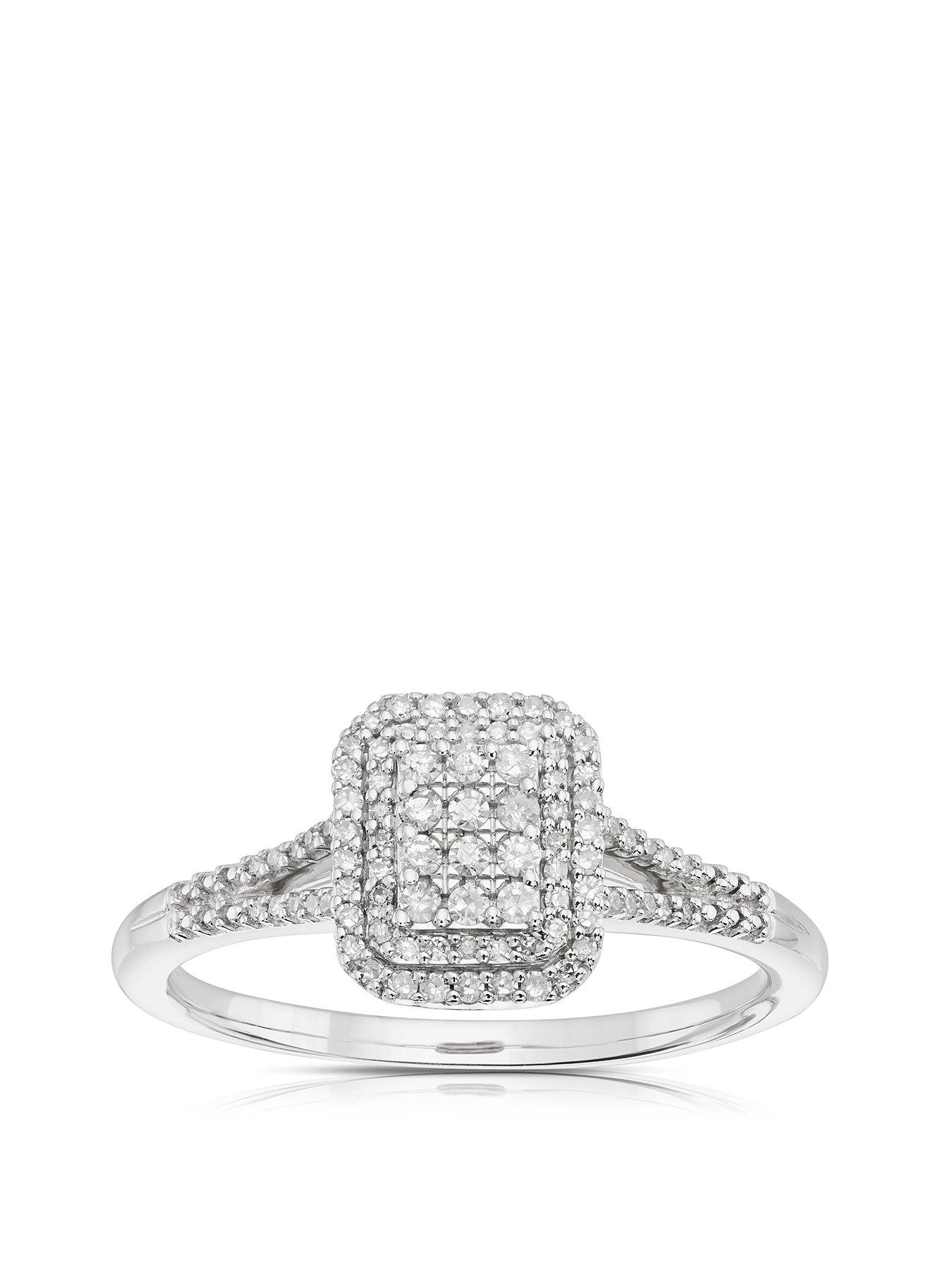 undefined 9ct White Gold 0.20ct Diamond Emerald Cut Halo Ring