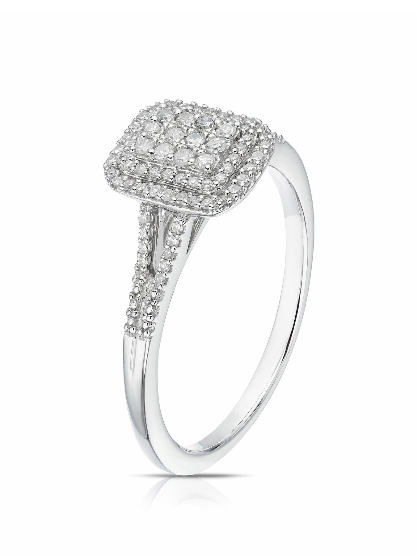  image of h-samuel-9ct-white-gold-020ct-diamond-emerald-cut-halo-ring