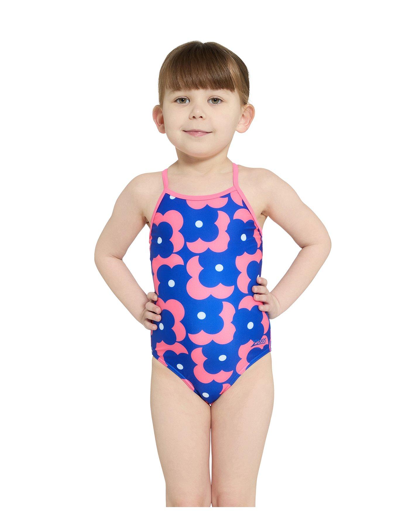 Image 1 of 2 of Zoggs Kids Girls Disco Vibe Tex Back Swimsuit - Blue