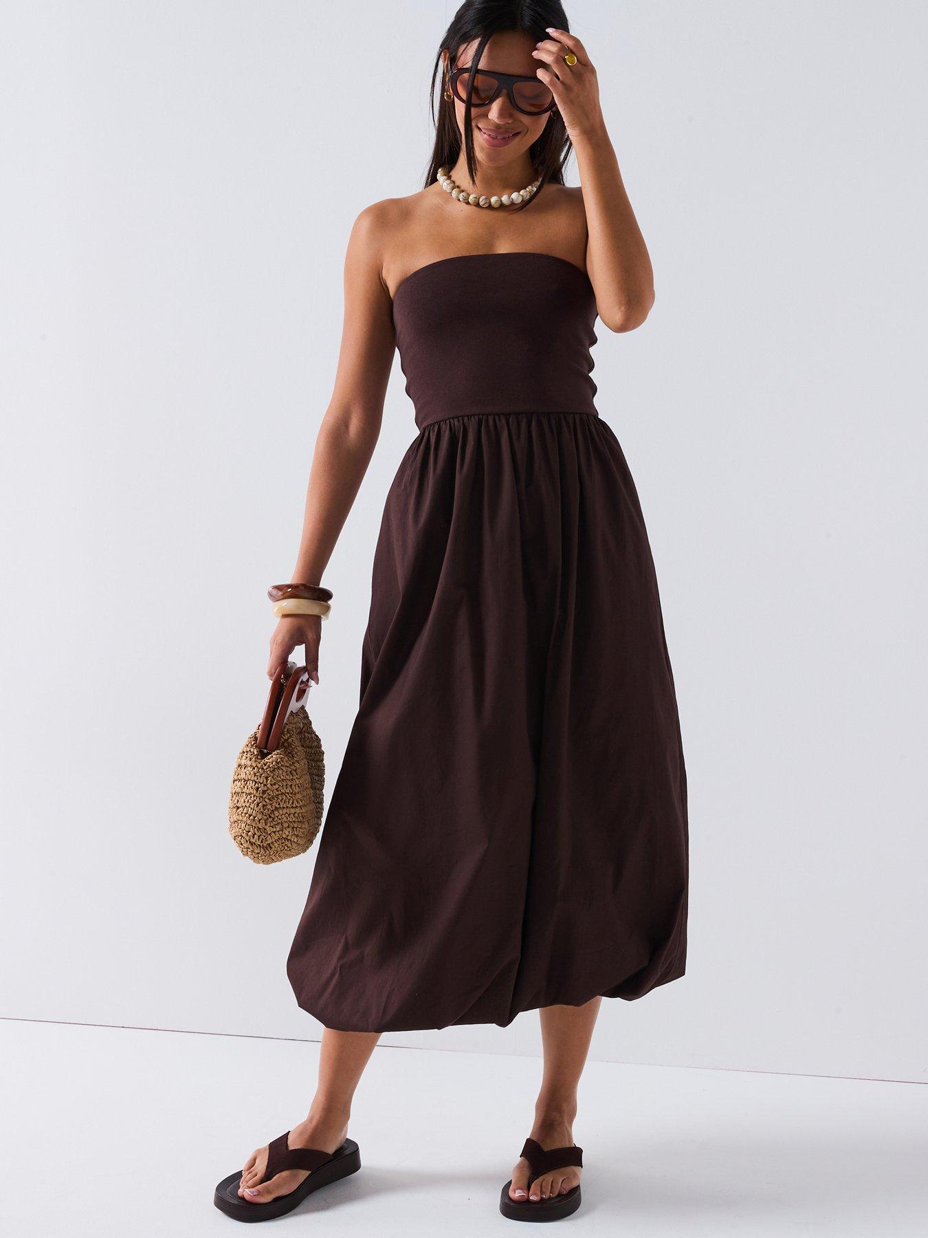 v-by-very-puff-ball-midi-dress-brown