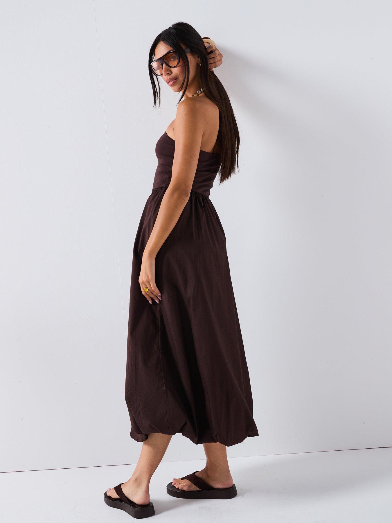 brown puffball dress Brown Puffball Mini Dress