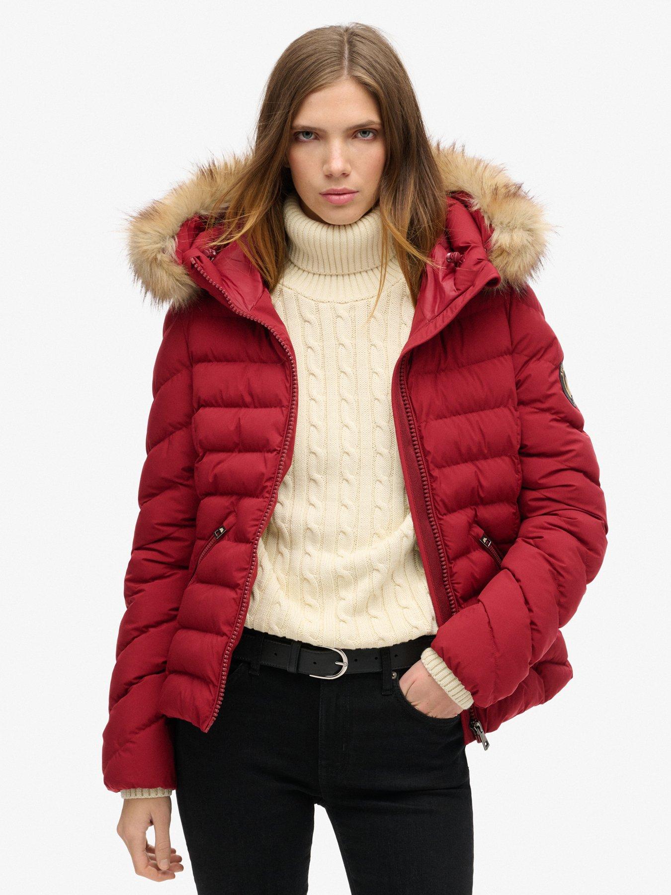 undefined Fuji Faux Fur Hooded Coat - Red
