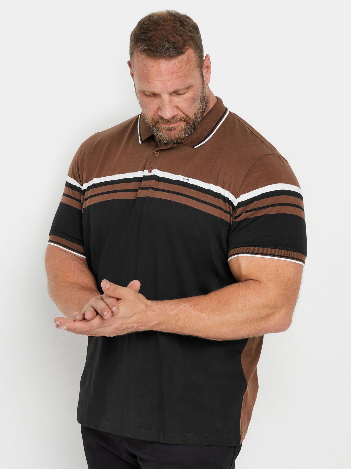  image of badrhino-big-amp-tall-stripe-jersey-polo-shirt-brown