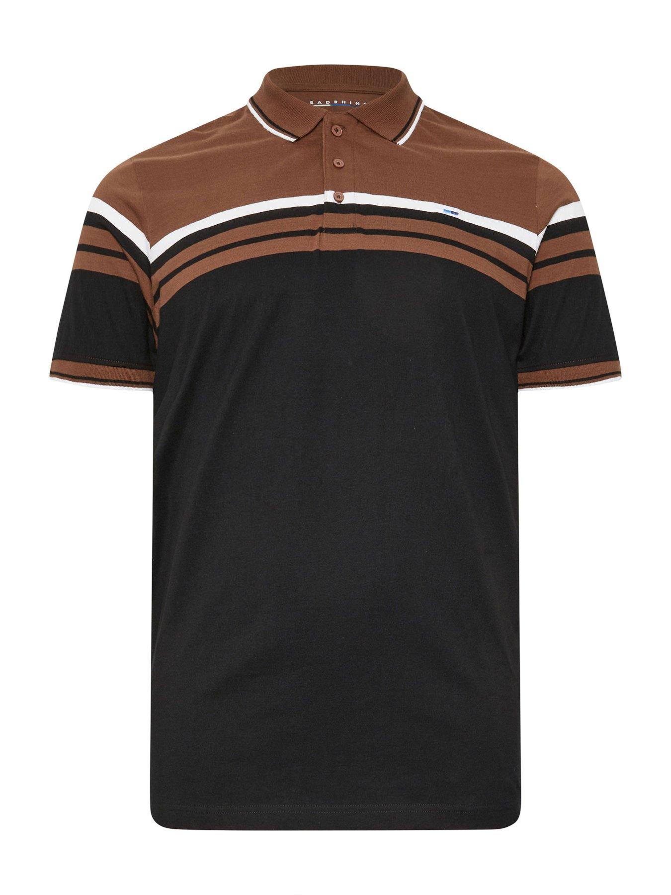  image of badrhino-big-amp-tall-stripe-jersey-polo-shirt-brown