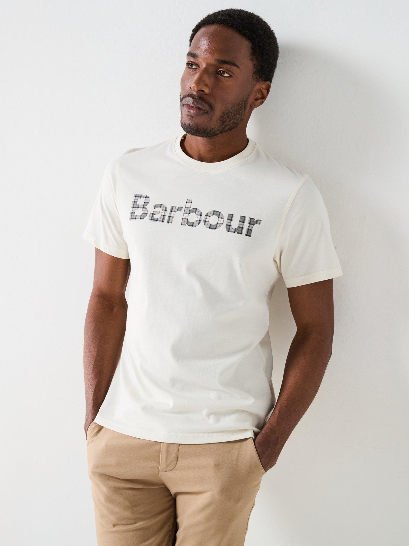  image of barbour-kilnwick-tartan-logo-short-sleeve-t-shirt-off-white