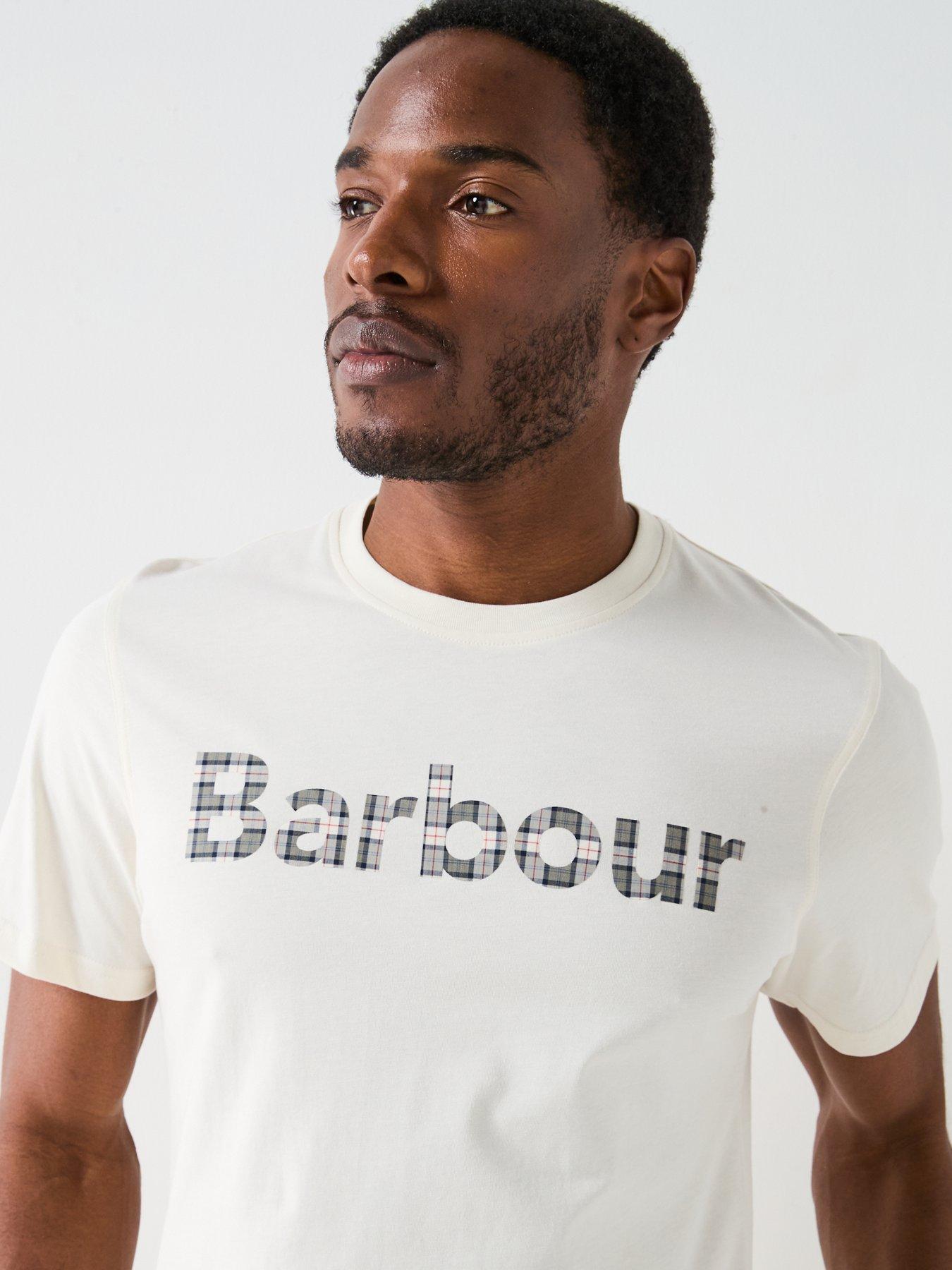  image of barbour-kilnwick-tartan-logo-short-sleeve-t-shirt-off-white