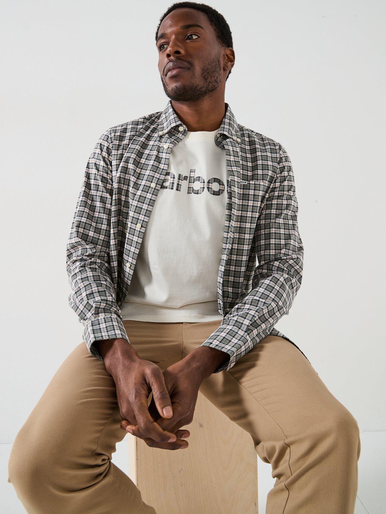  image of barbour-kilnwick-tartan-logo-short-sleeve-t-shirt-off-white