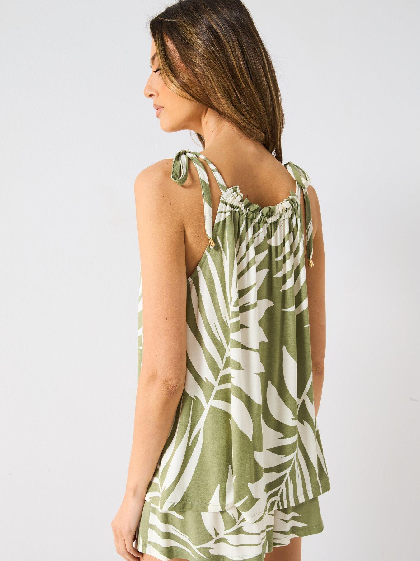 Image 2 of 6 of Everyday Tie Strap Swing Top- Leaf Print.