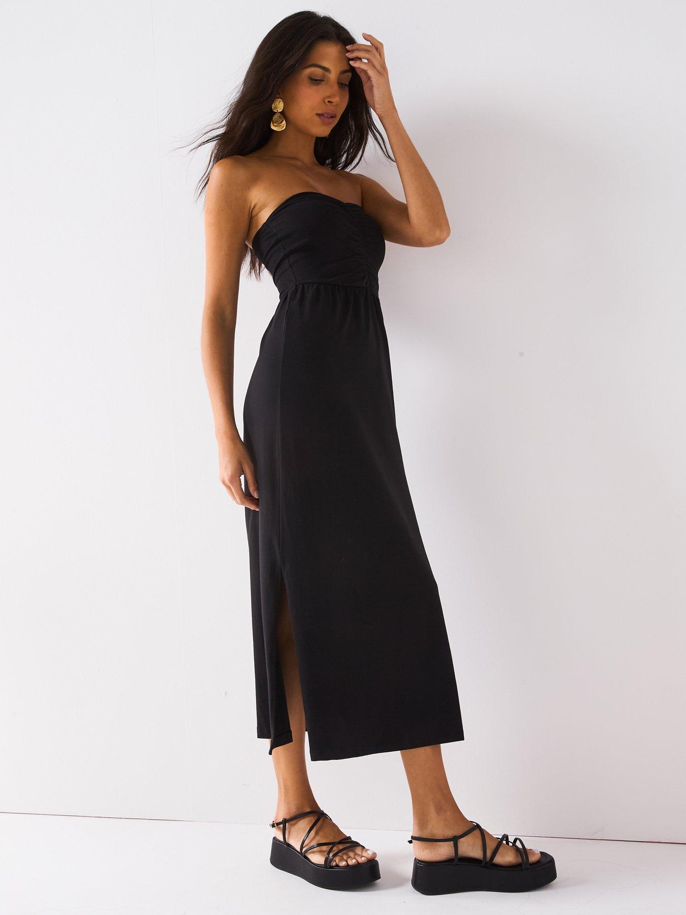  image of everyday-ruched-bandeau-midi-dress-black
