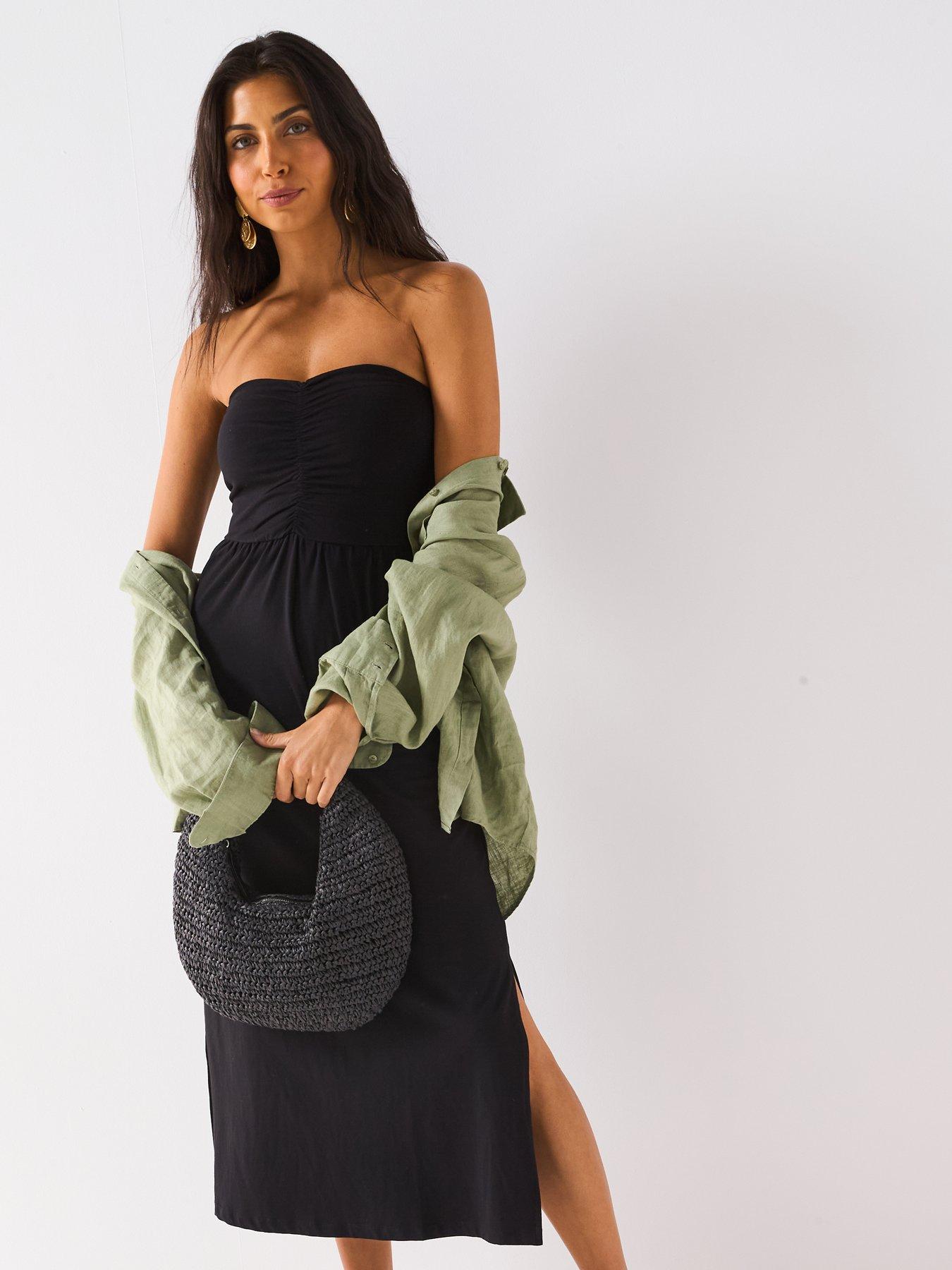  image of everyday-ruched-bandeau-midi-dress-black