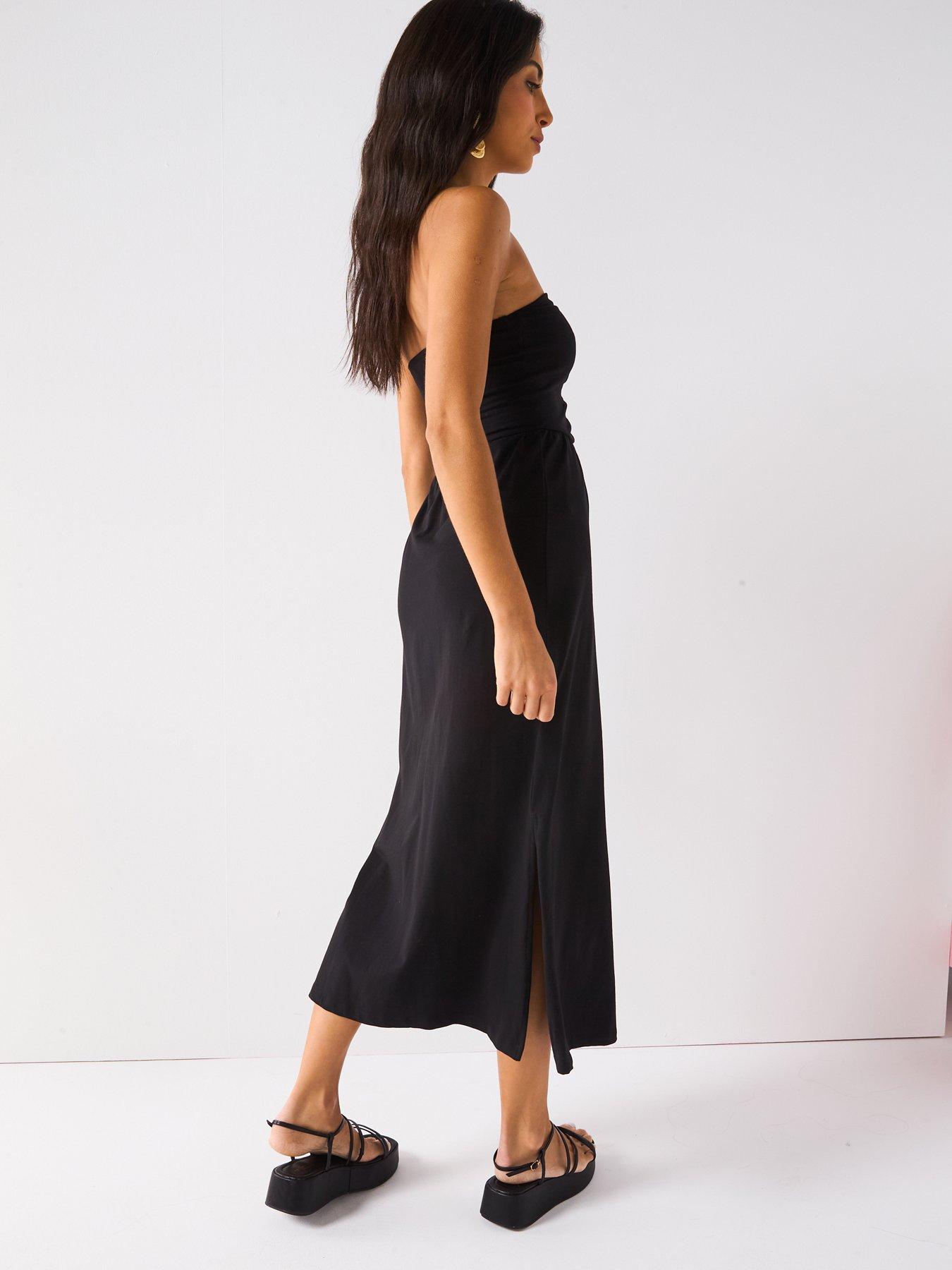  image of everyday-ruched-bandeau-midi-dress-black