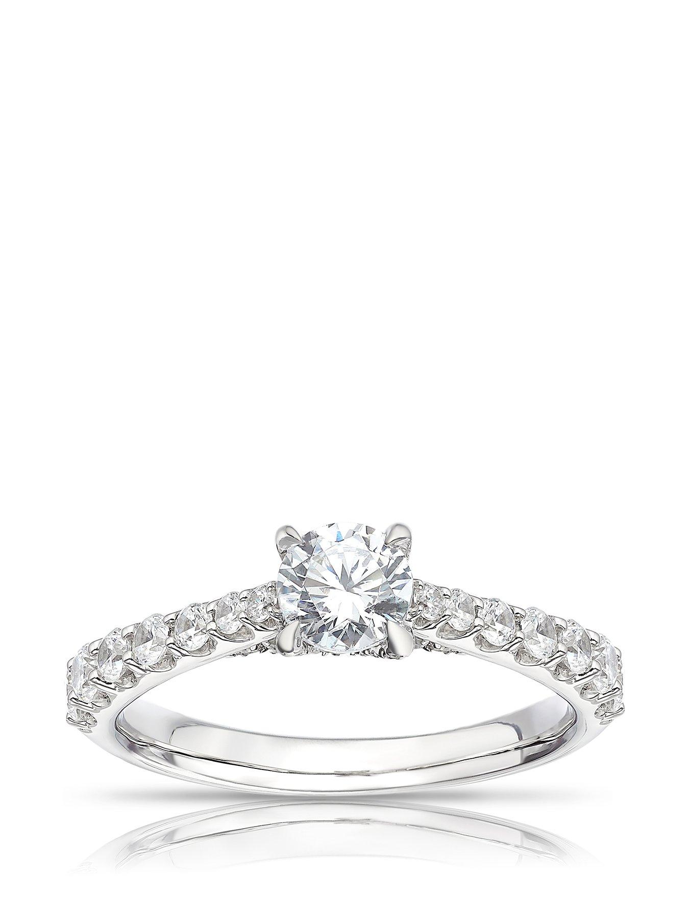 Image 1 of 5 of Ernest Jones Platinum 1ct Diamond Engagement Ring. Round Cut Four Claw Solitaire Ring