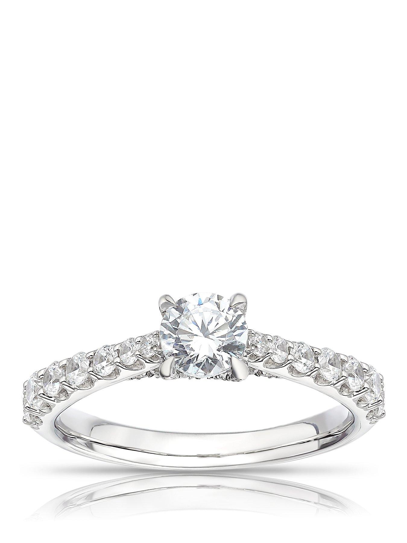 Ernest Jones Platinum 1ct Diamond Engagement Ring. Round Cut Four Claw Solitaire Ring