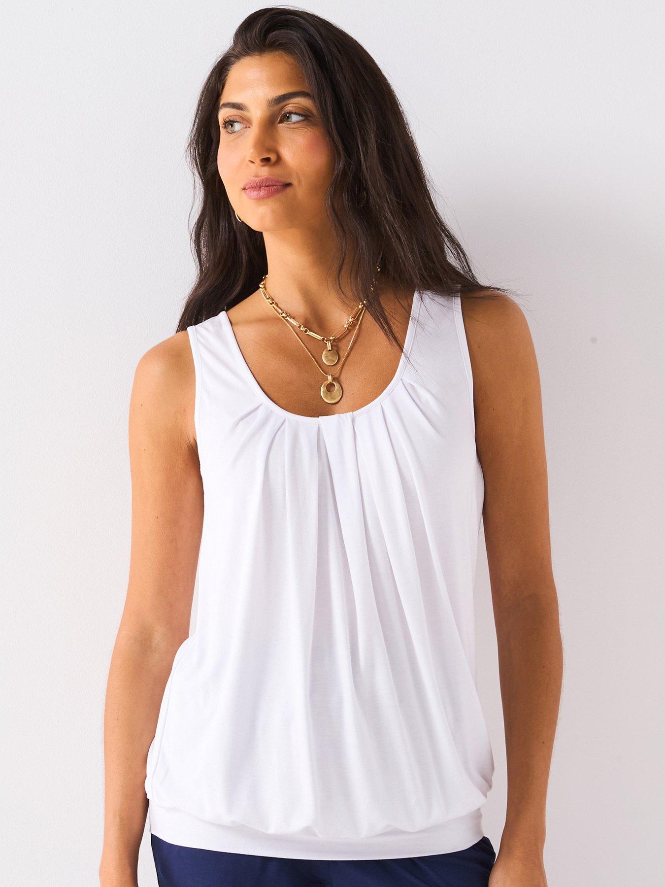 V Neck Plain Bubble Hem Tops Everyday Bubble Hem Vest Top White