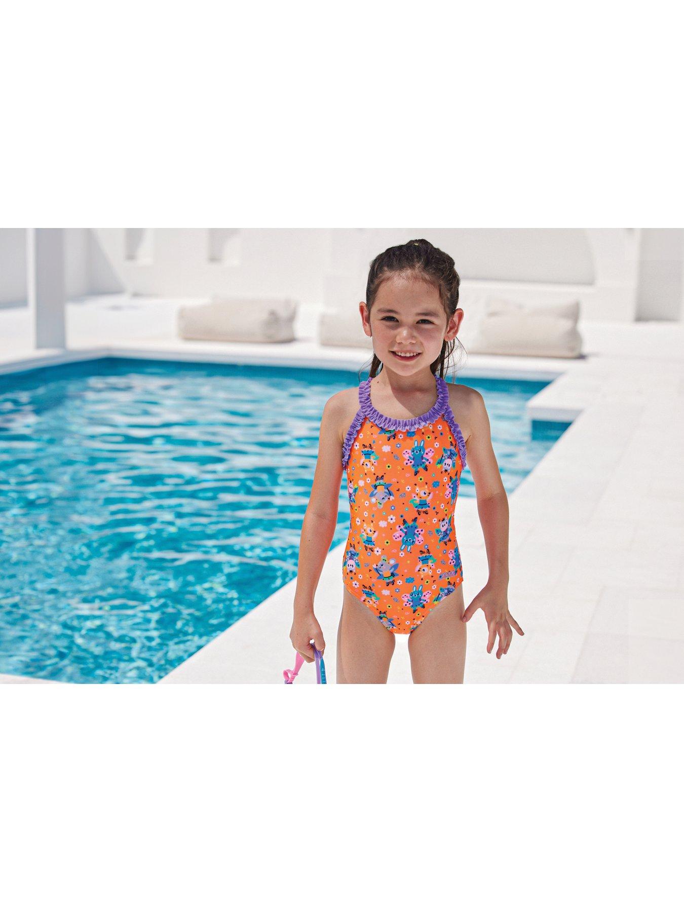 Image 4 of 4 of Zoggs Kids Girls Tinker Ruffle Crossback Swimsuit - Orange