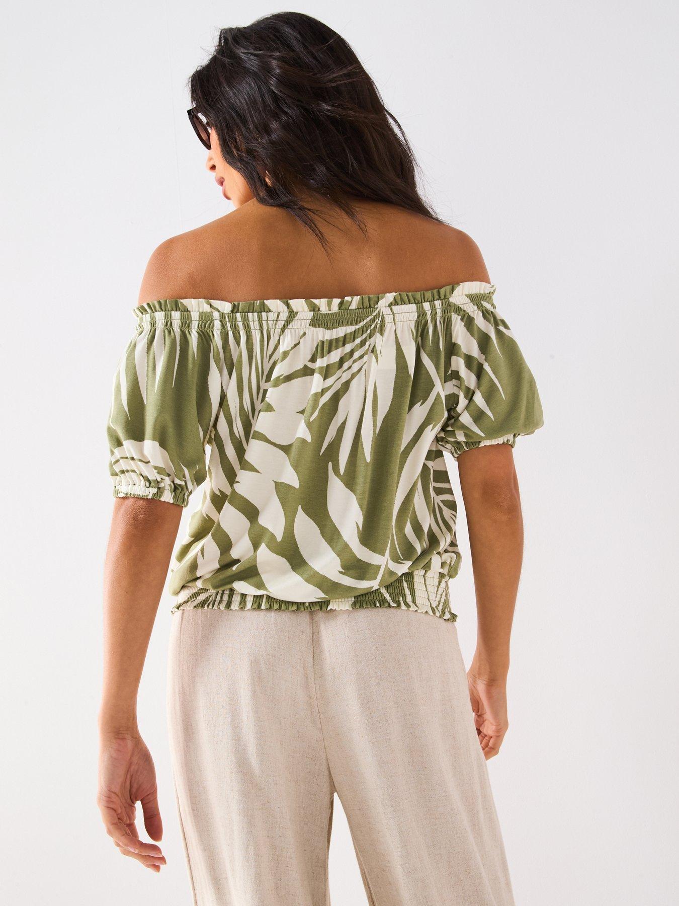  image of everyday-bardot-shirred-waist-top-print